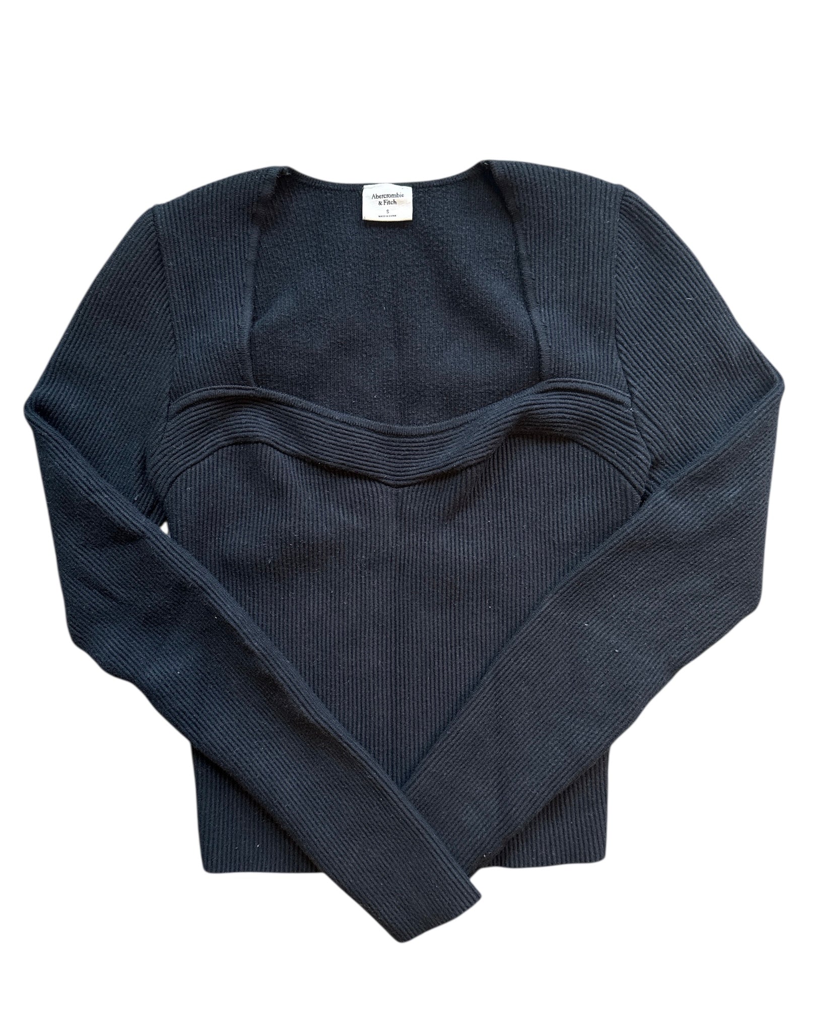 black abercrombie ribbed sweetheart neckline ls, s
