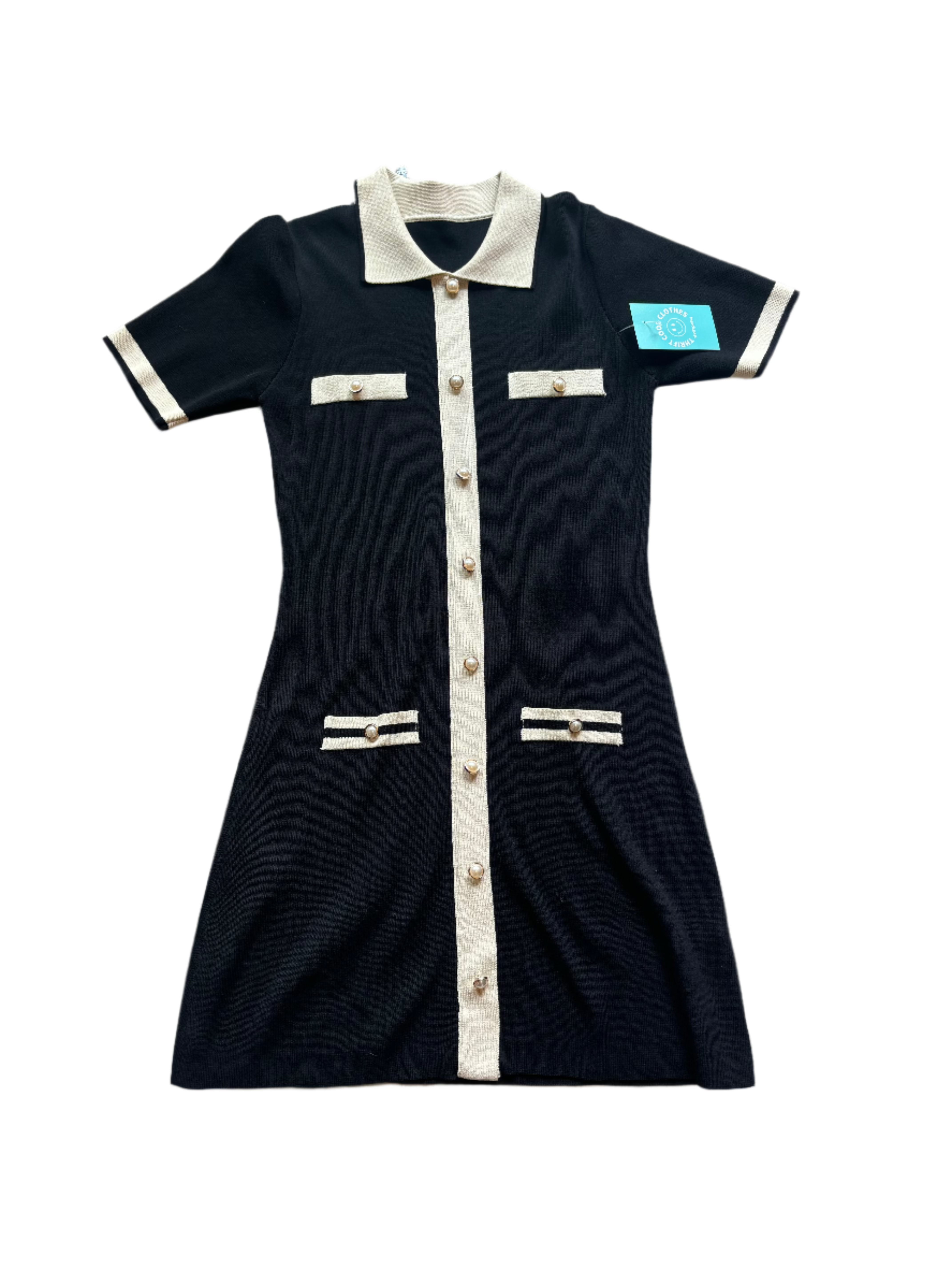 Black white Cider Knit dress button, L