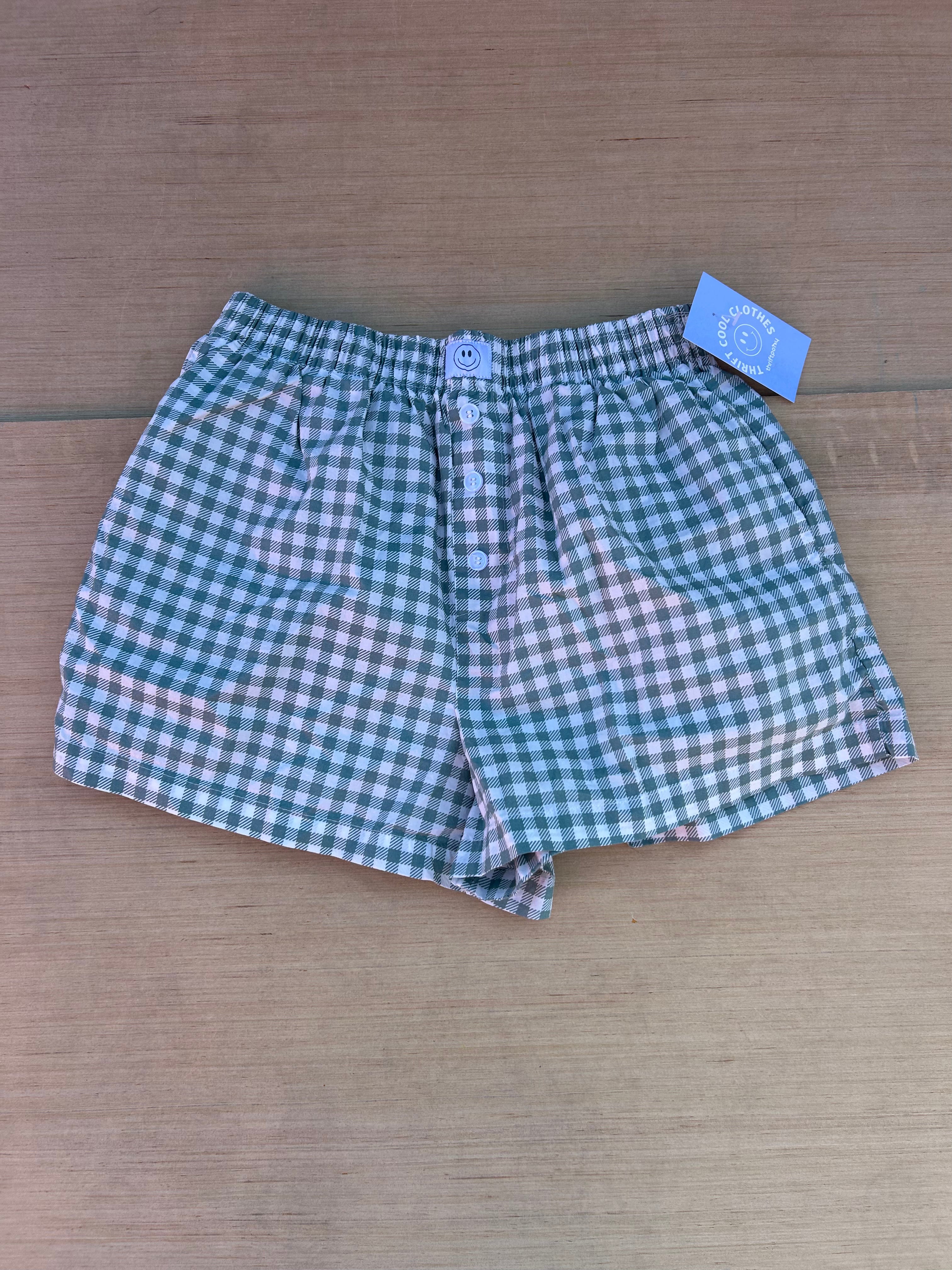 green white happily grey gingham boxers, m