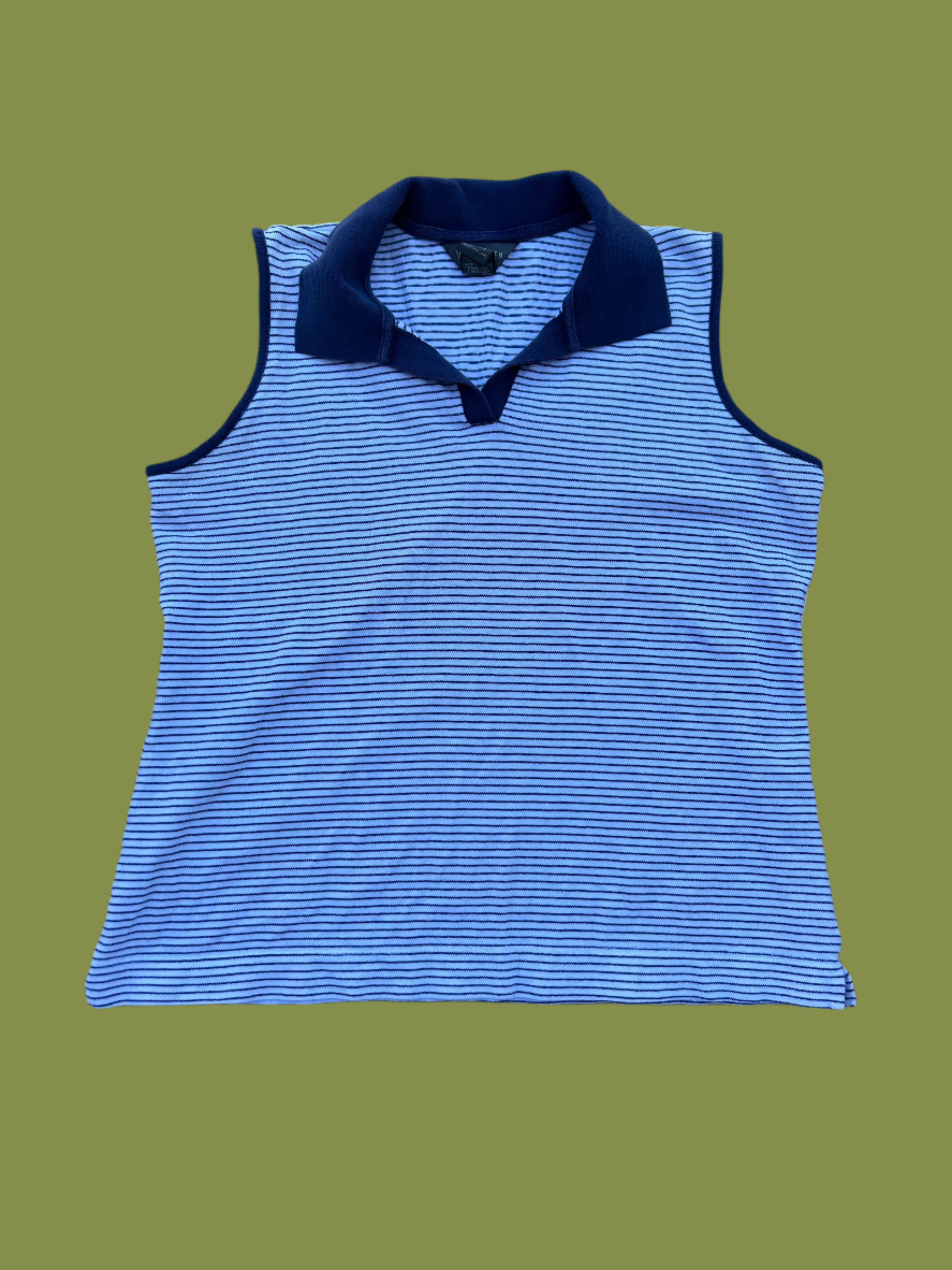 White navy Van heusen Stripe collar tank, M