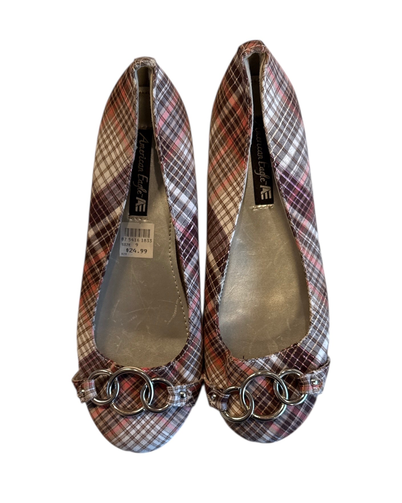 peach brown American eagle plaid flats, 9