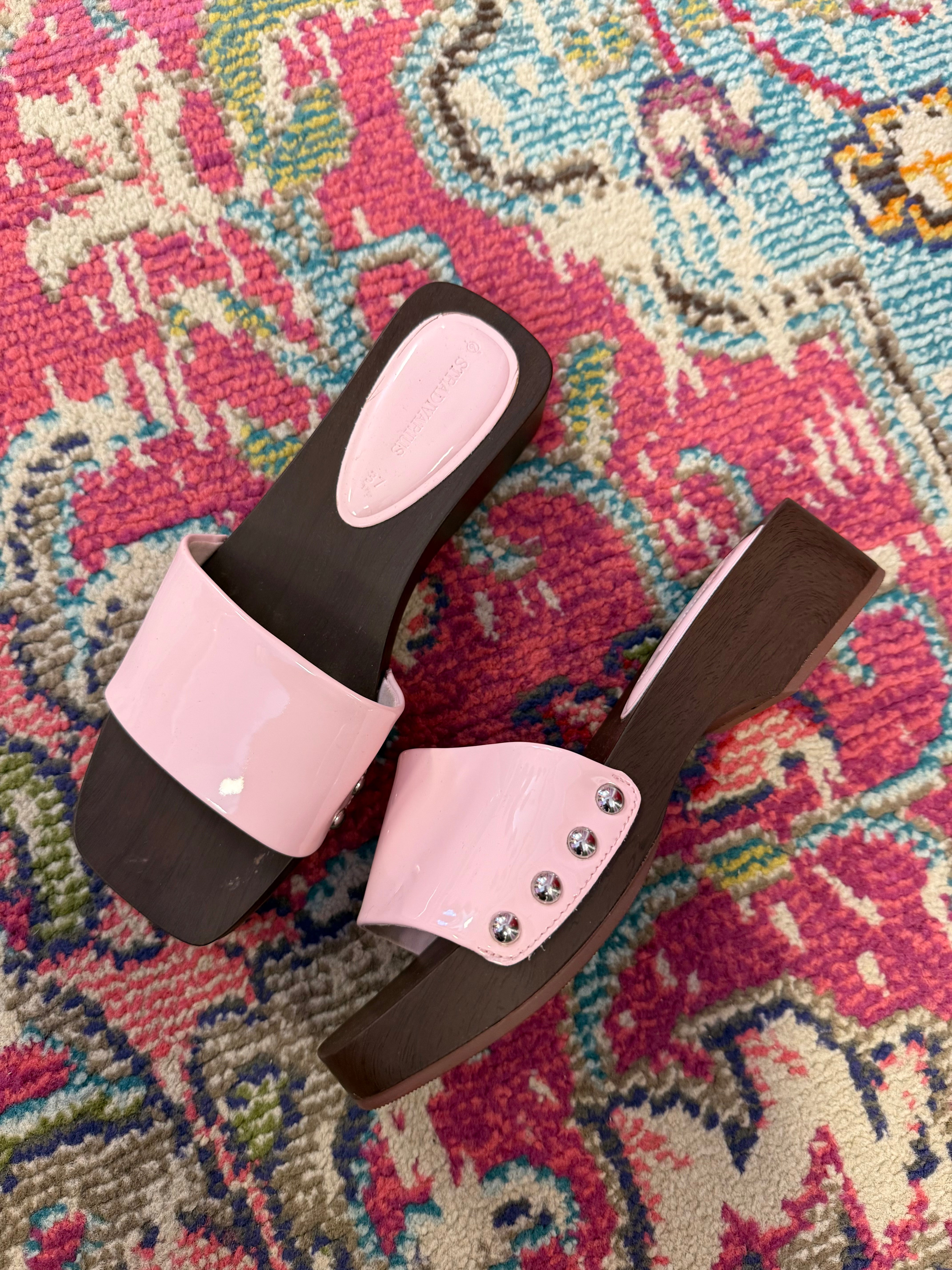 pink brown stradivarius block sandal, 37