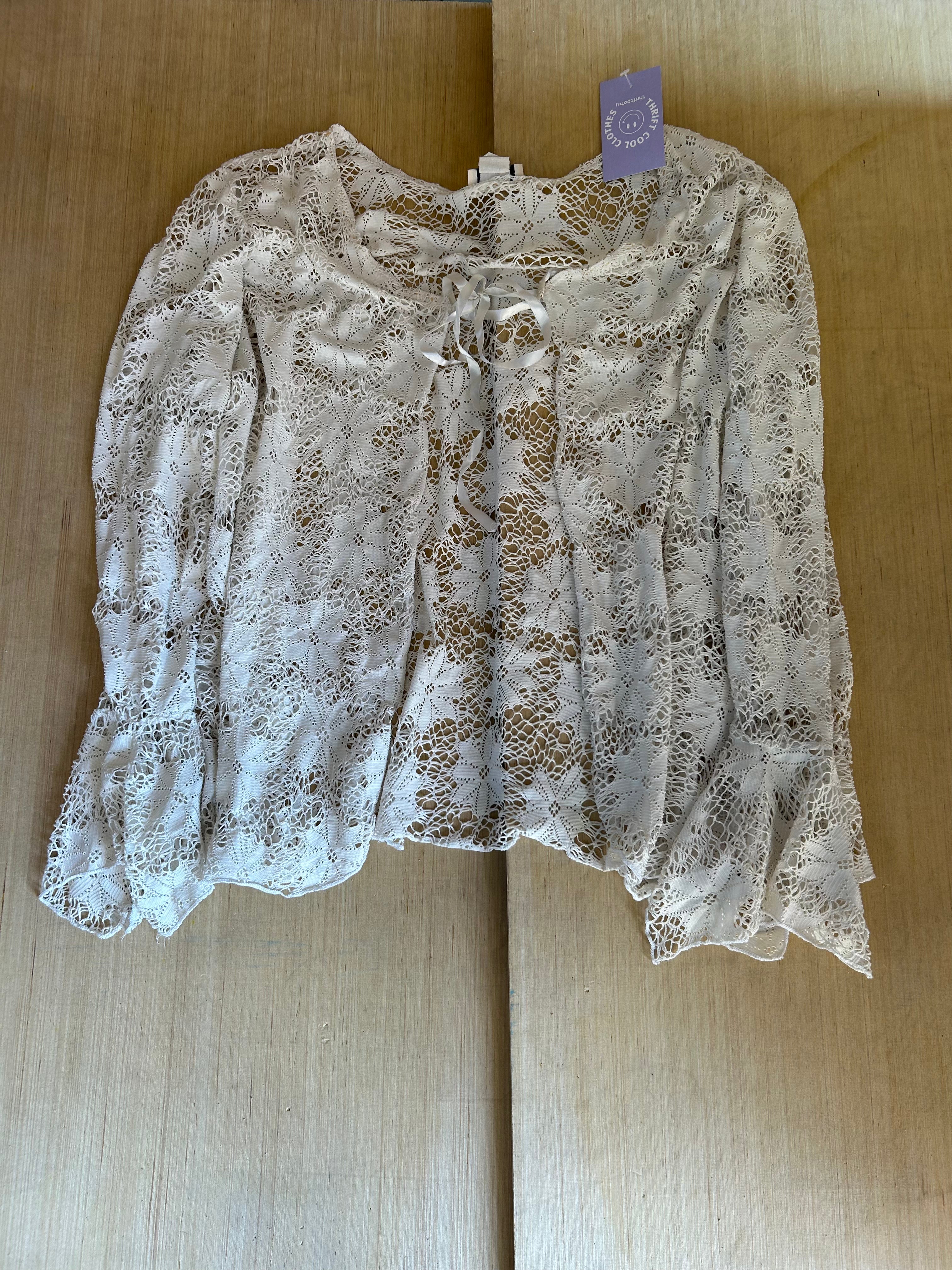 Cream Mkm Crochet tie front top, 2x