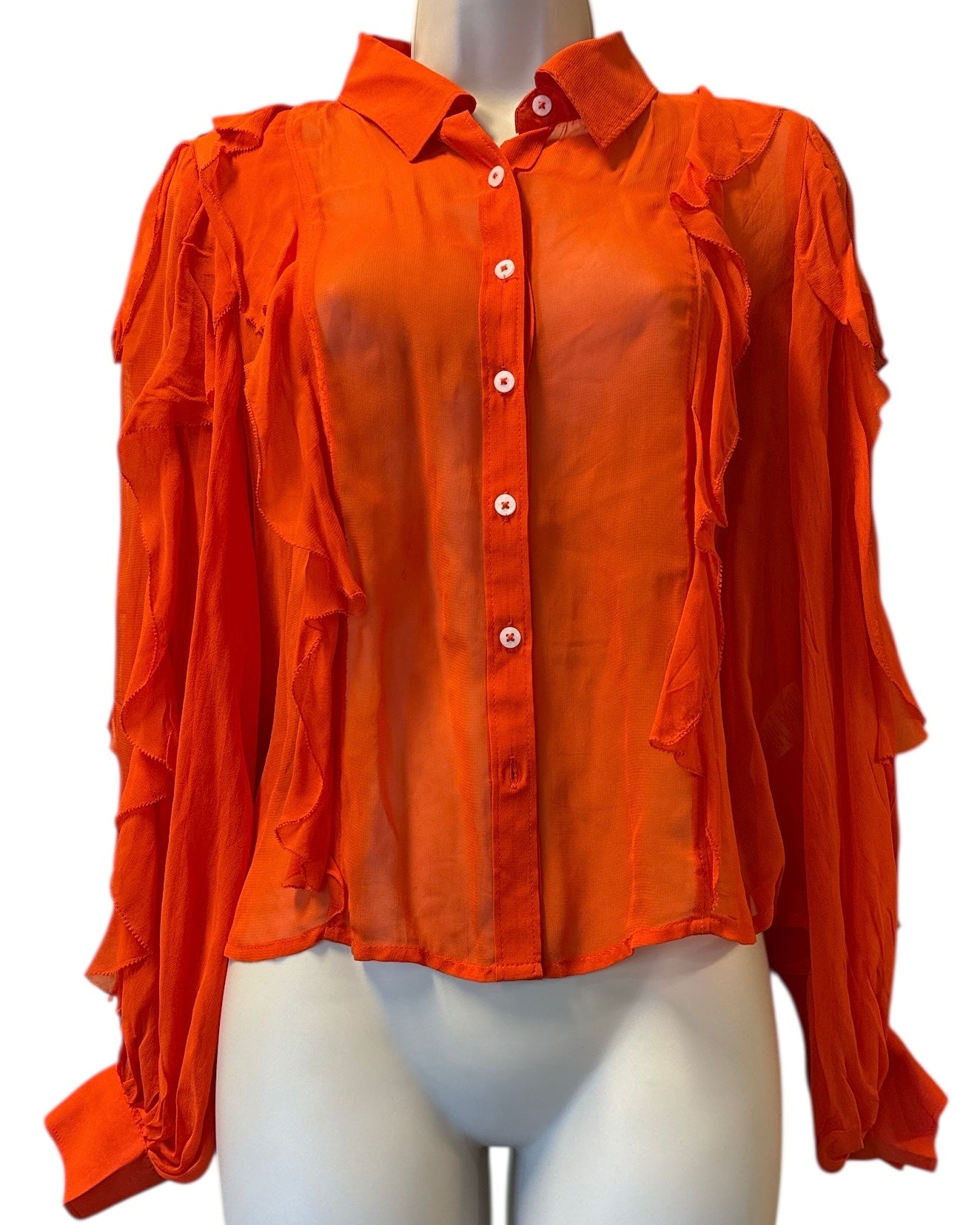 orange maeve mesh ruffle blouse, Sp