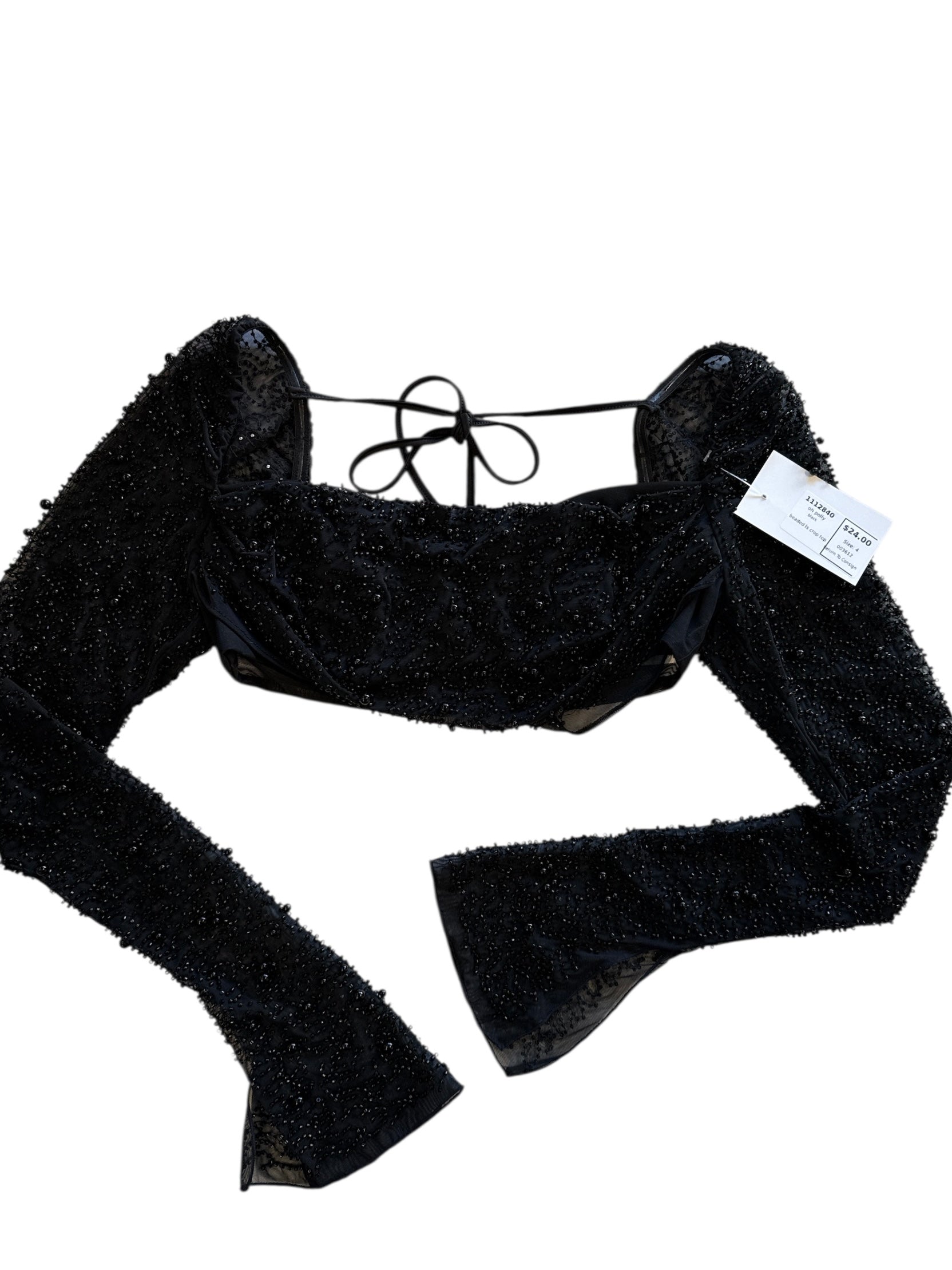 black oh polly beaded ls crop top, 4