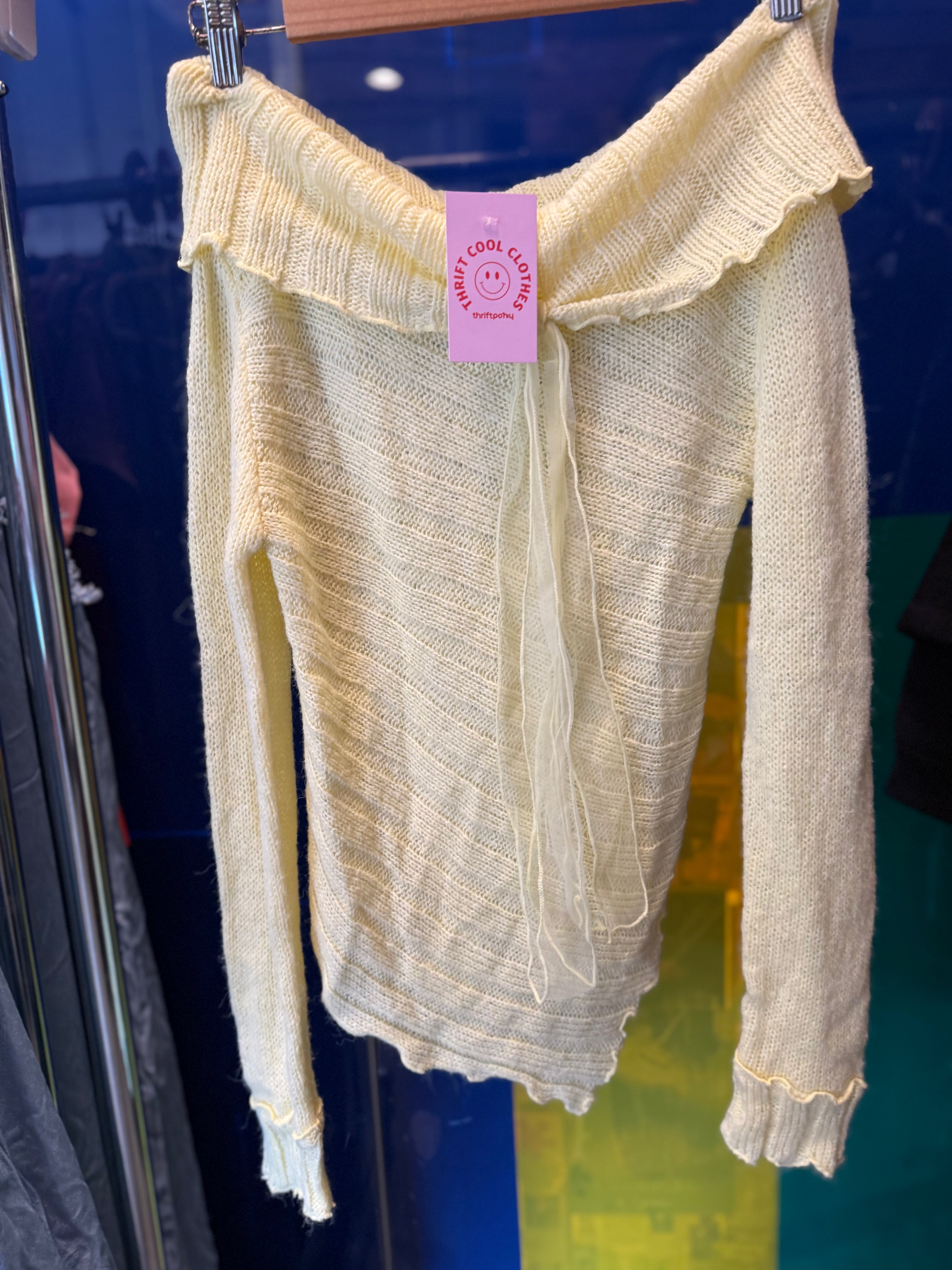 Yellow Kimchi blue Off the shoulder knit sweater, M