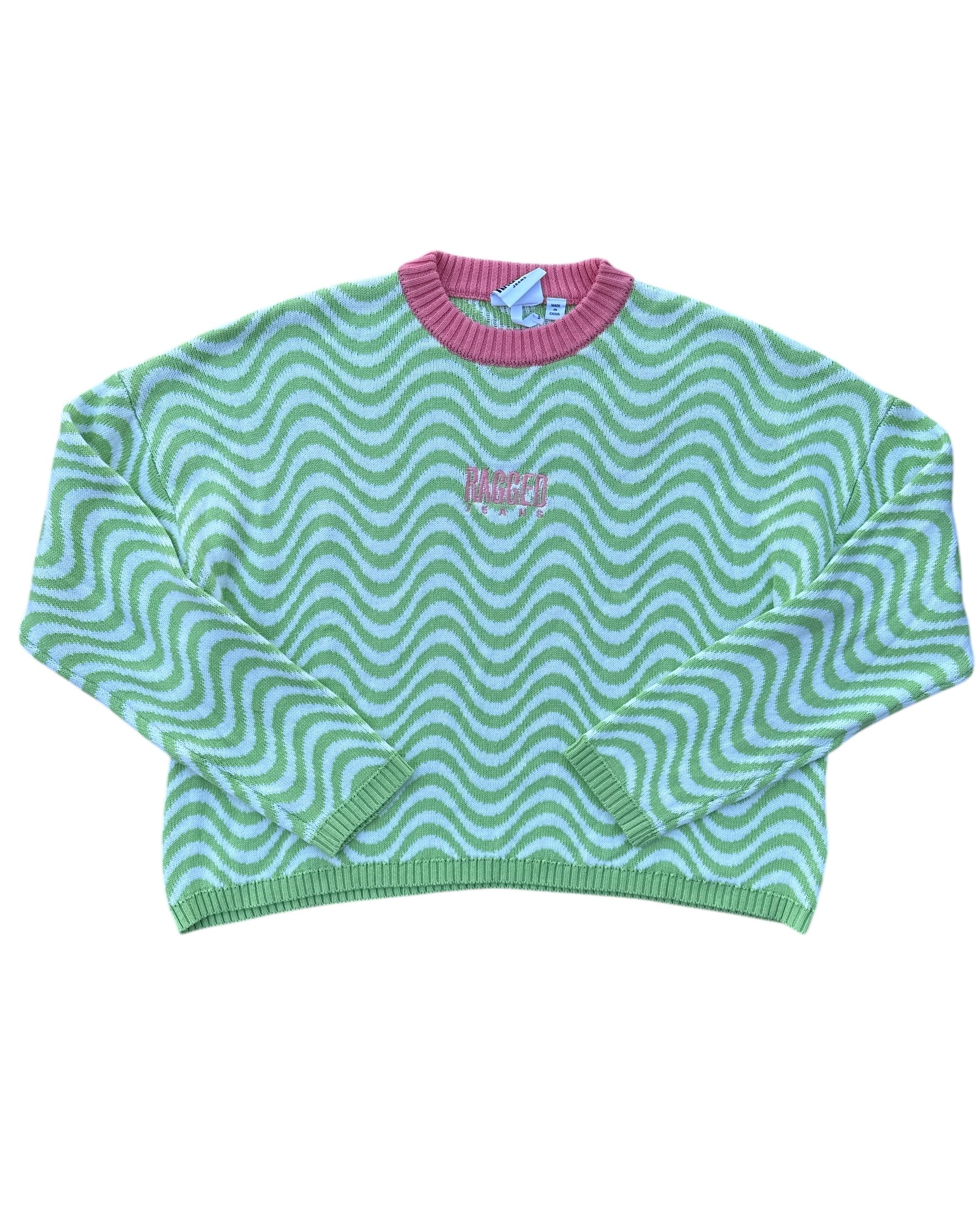 Green coral Ragged Swirl sweater, S