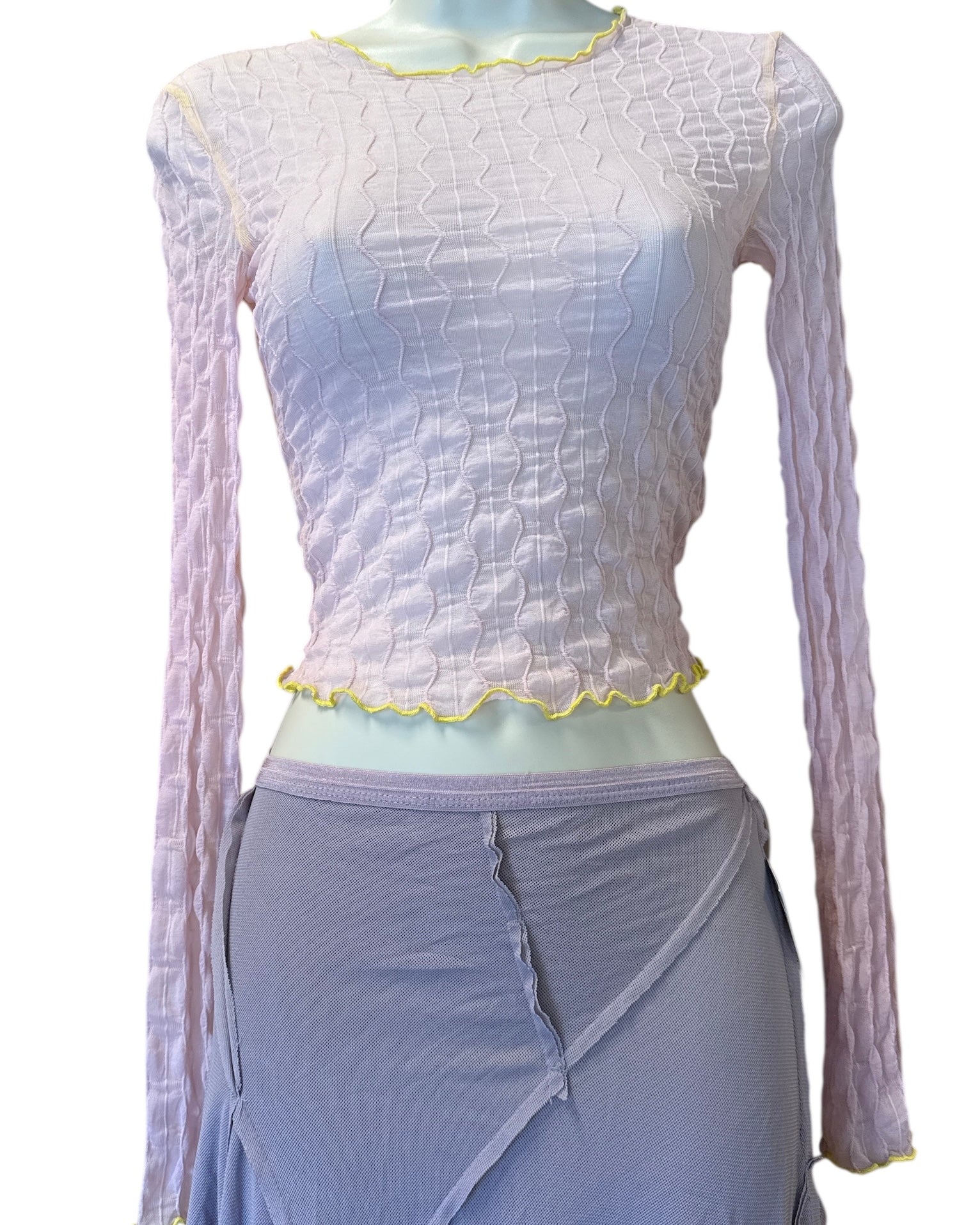 pink urban outfitters mesh lettuce hem ls, xs