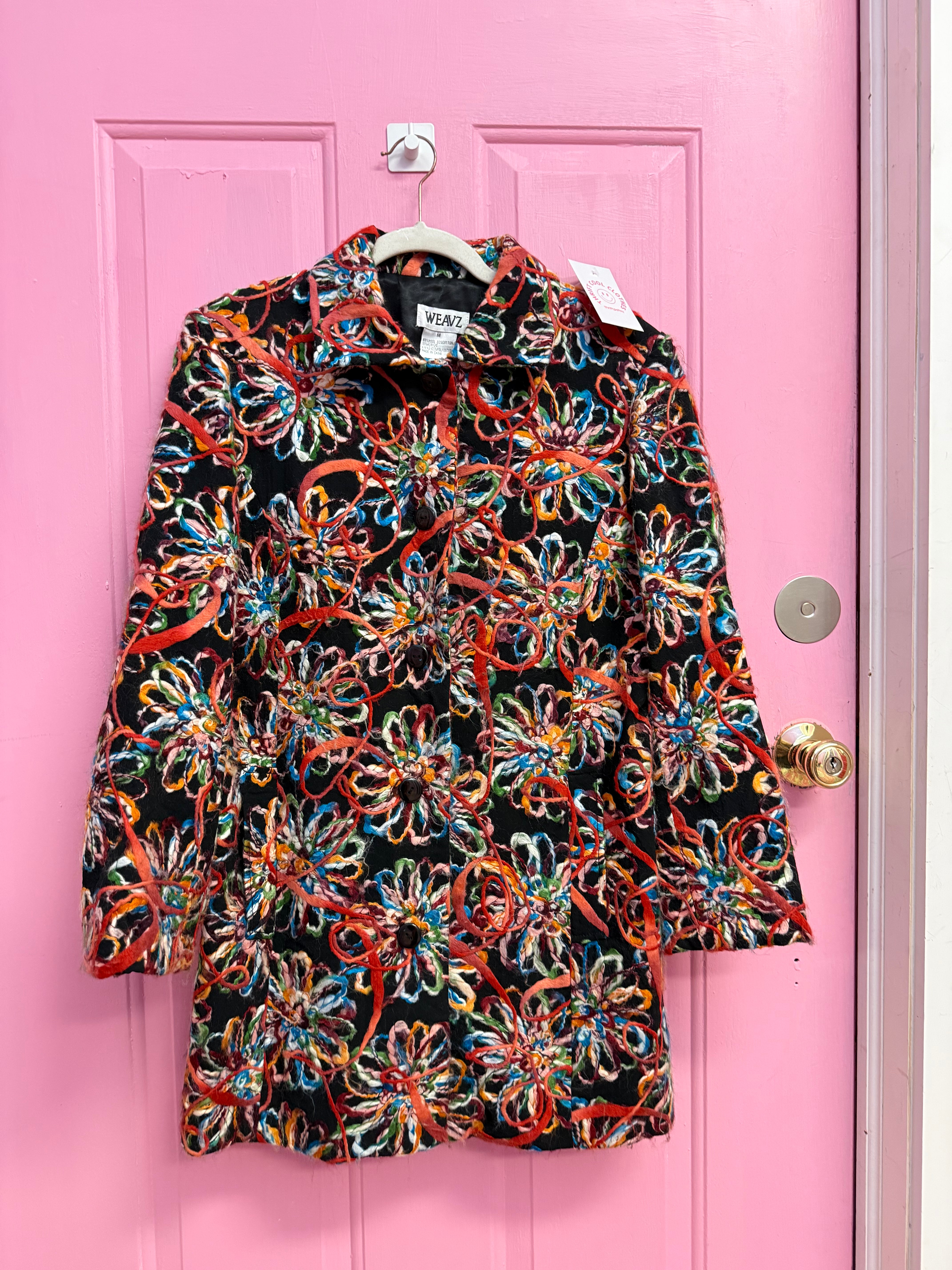 black multi weavz floral long blazer/jacket, m