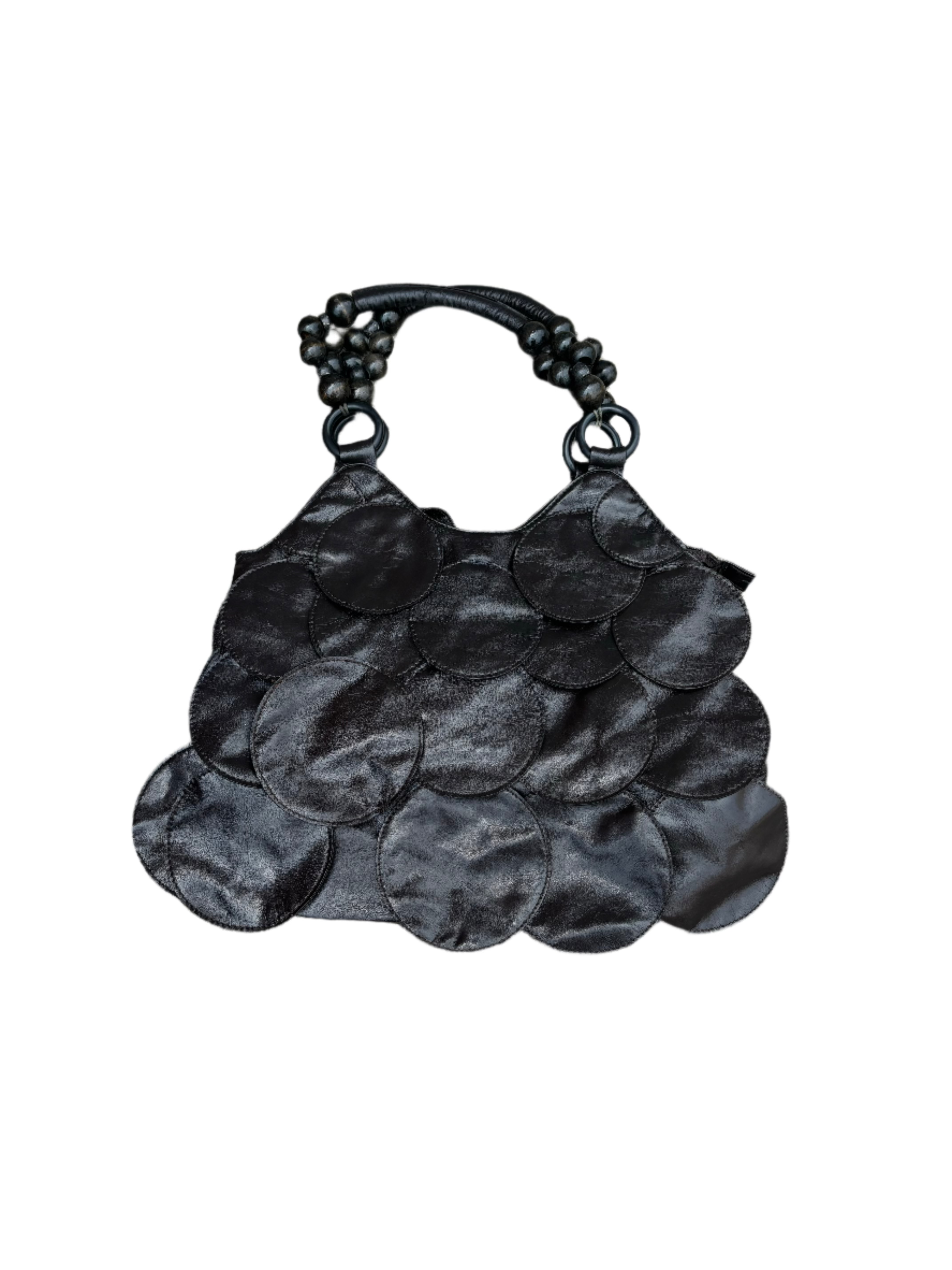 black  leather bag w floppy leather disks