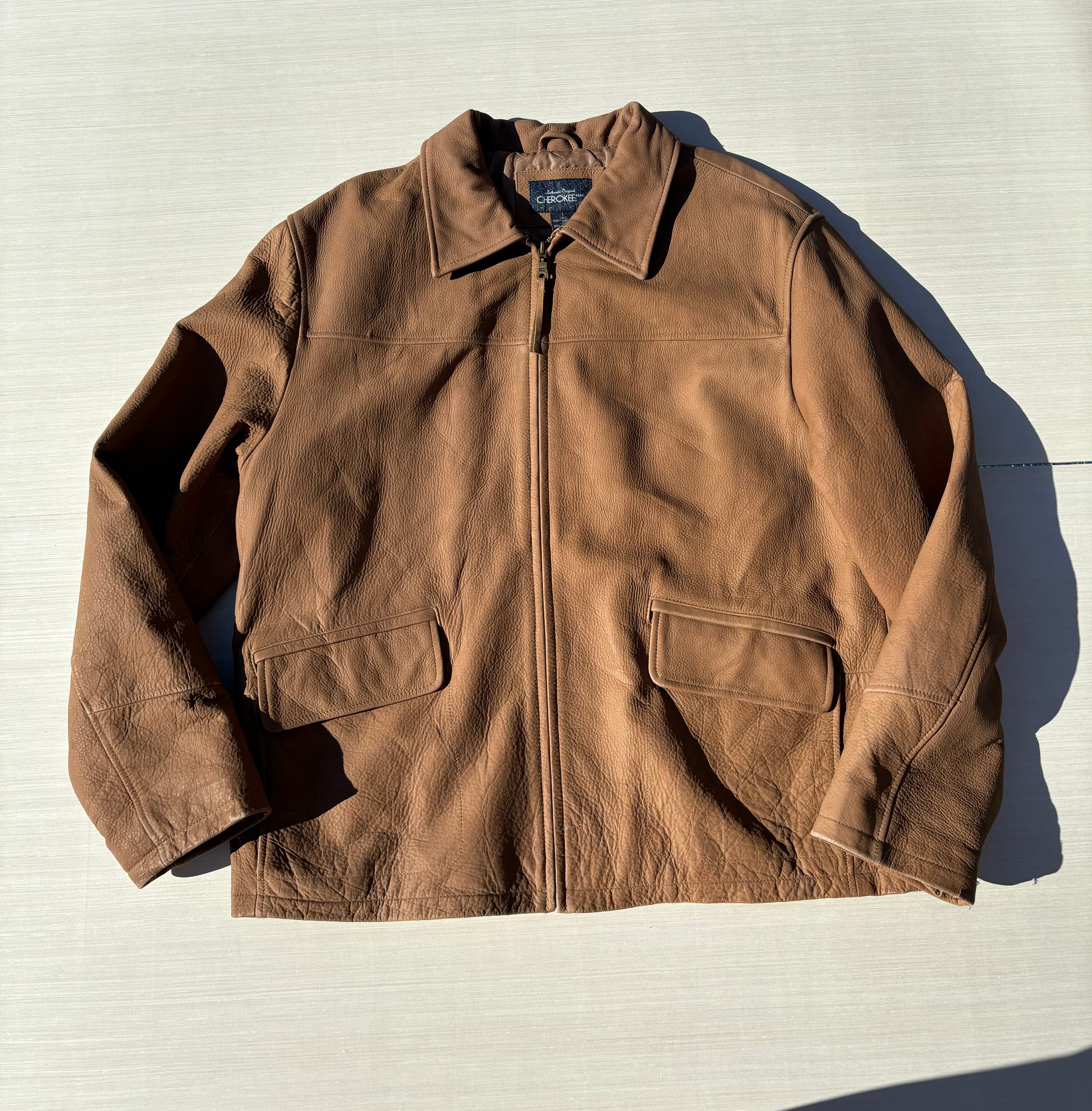 brown cherokee leather zip up jacket, L