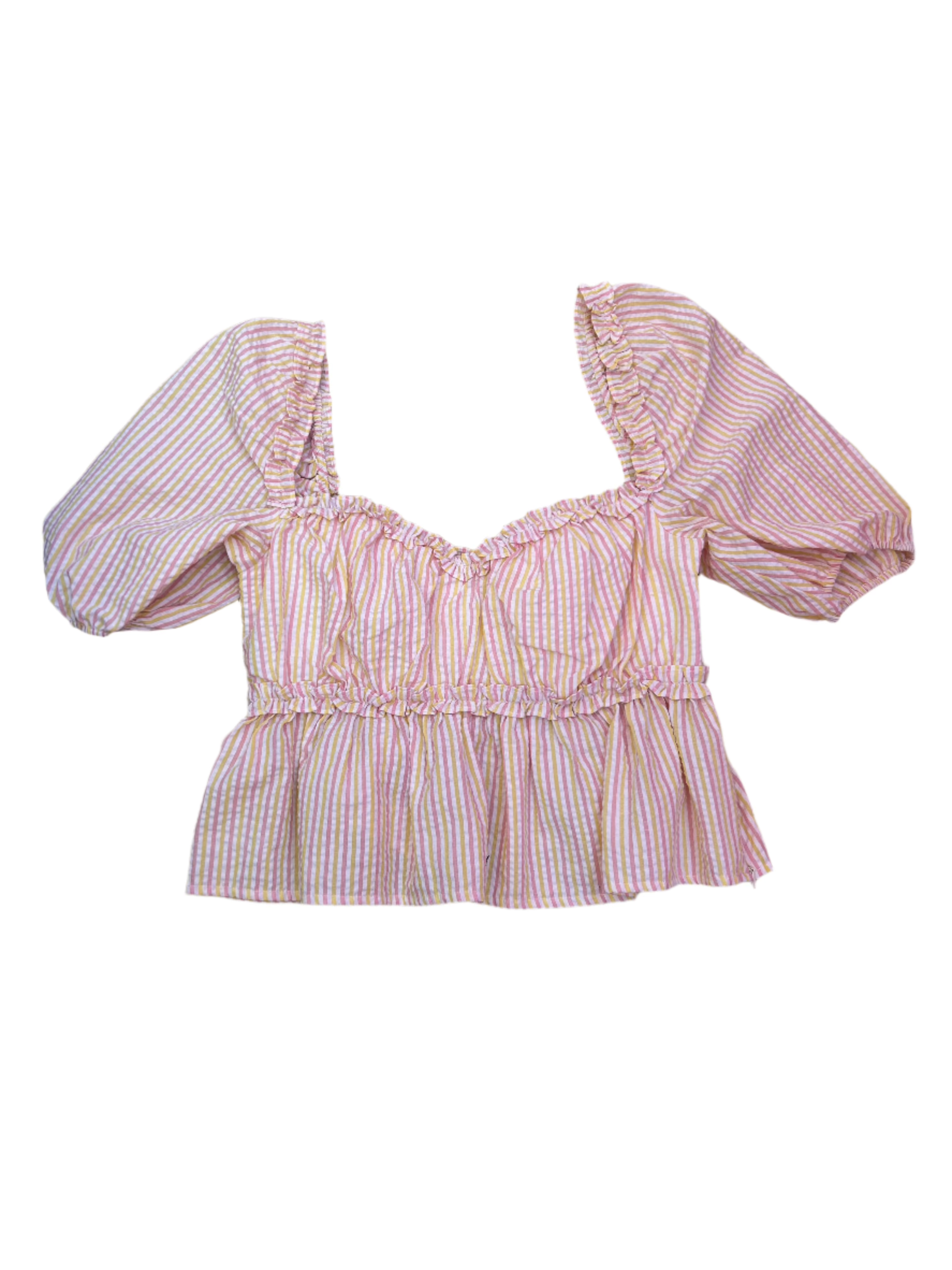 pink yellow lovers + friends striped blouse, m