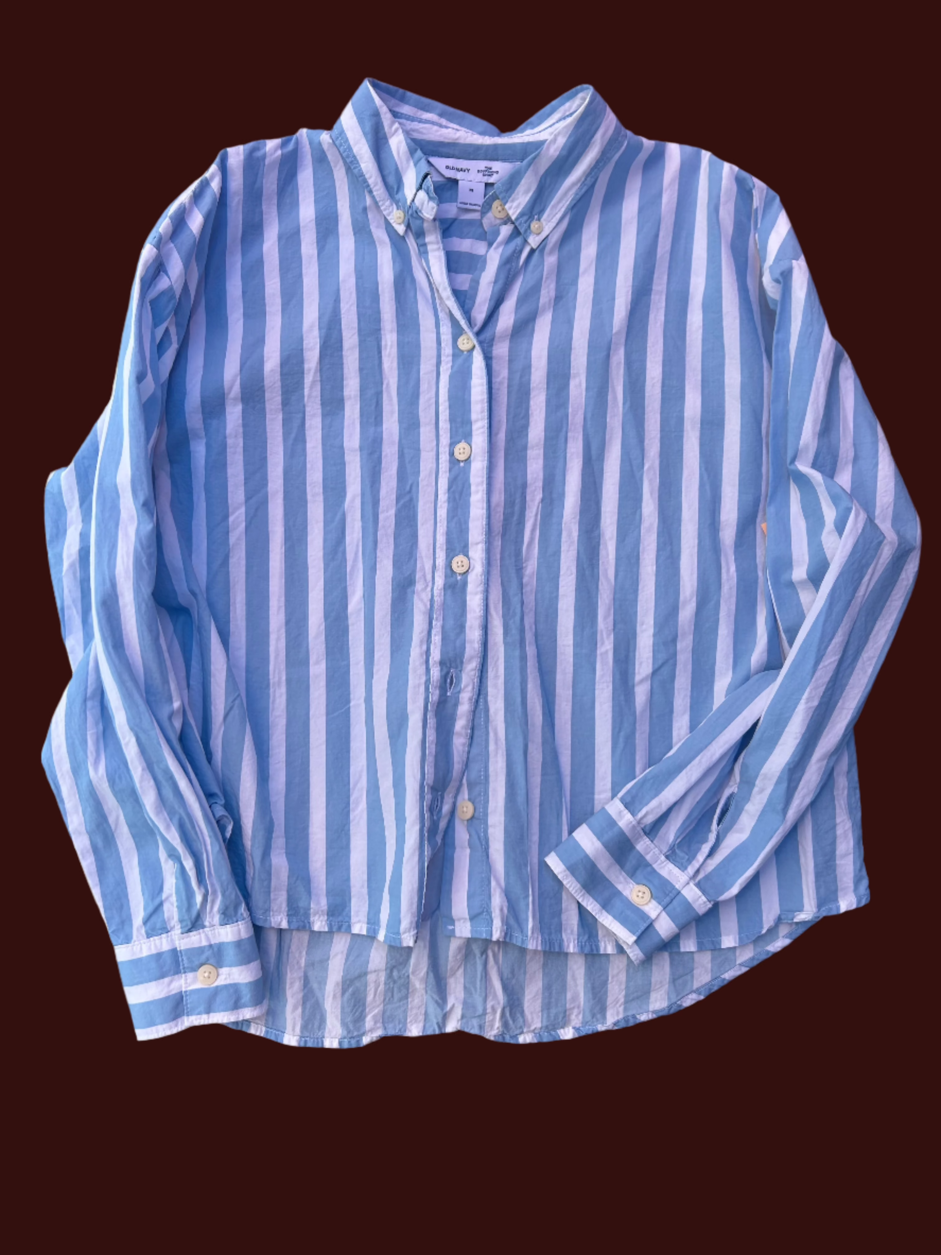 white blue old navy striipe button down, m