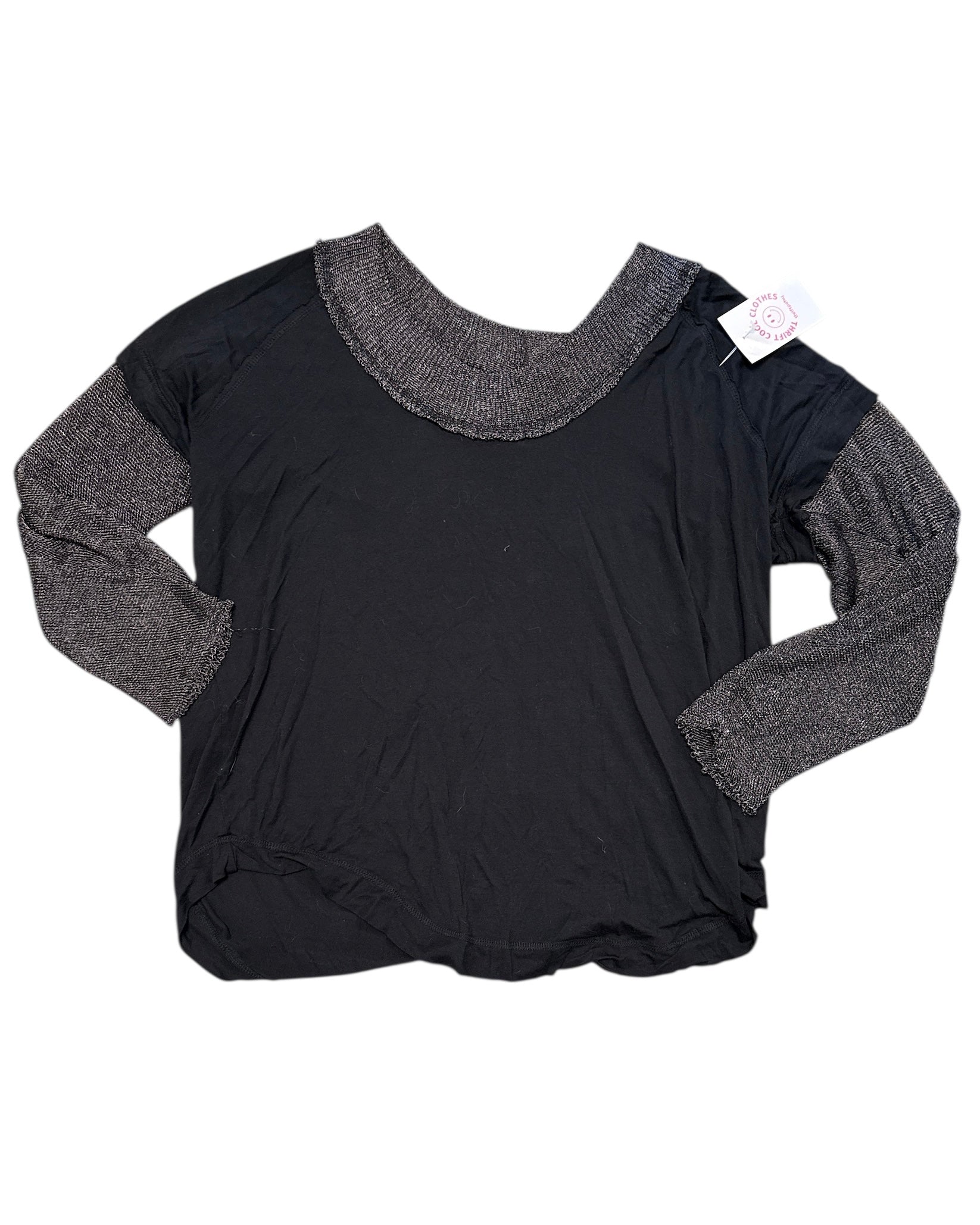 black free people chainmail sleeve top, xl