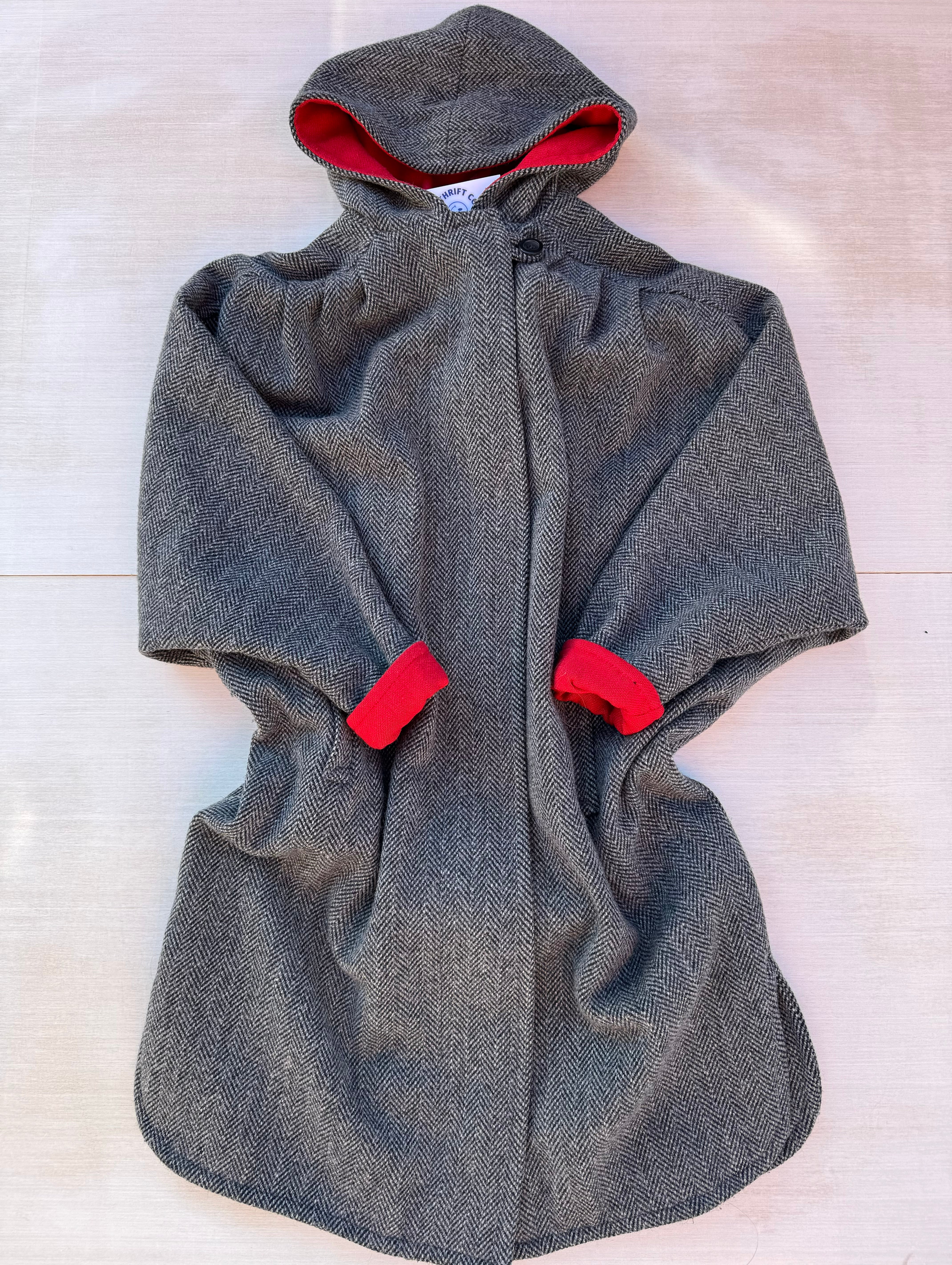 grey red central park wool hooded trench