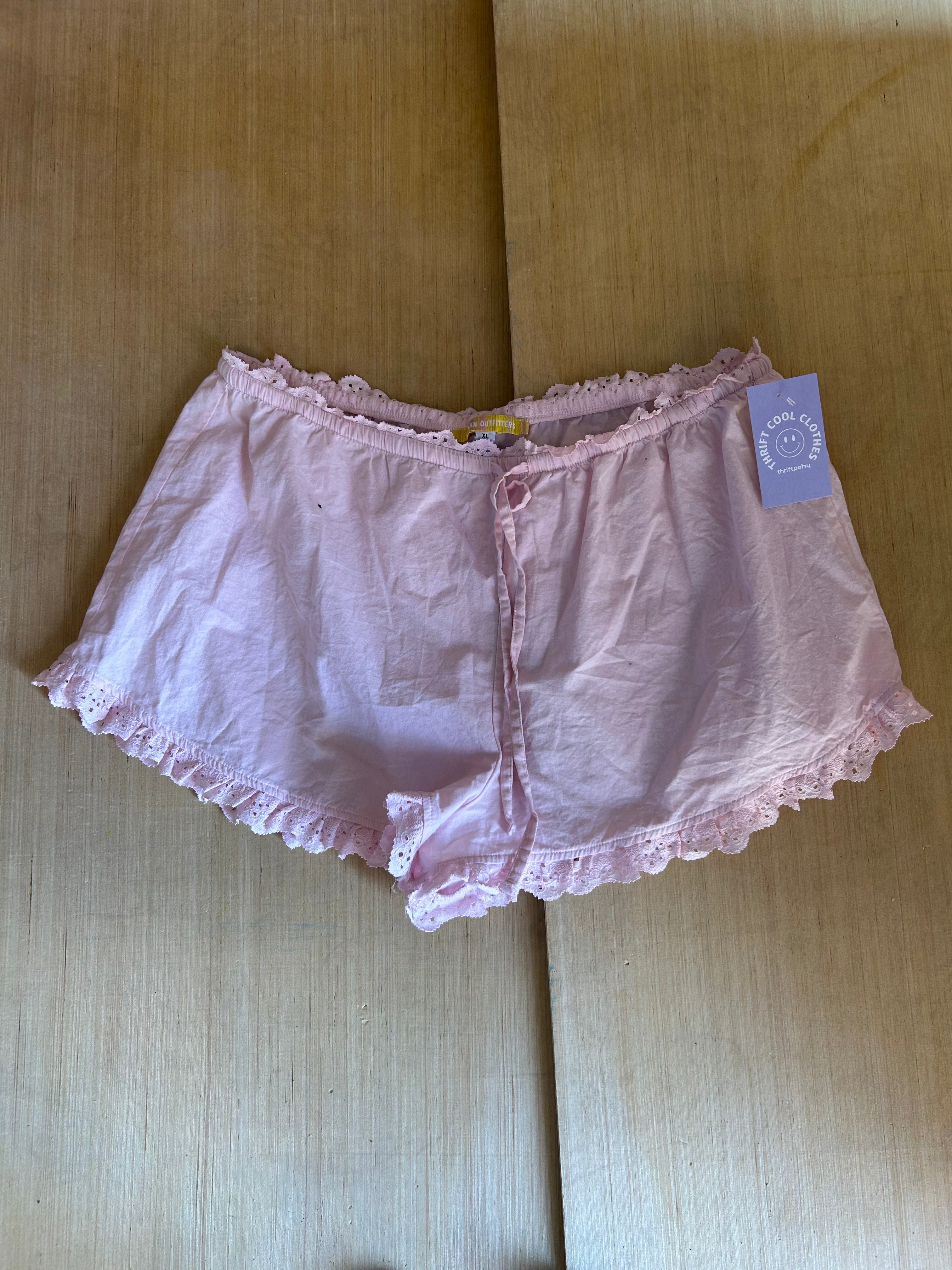 pink urban outfitters drawstring shorts w eyelet lace, xl