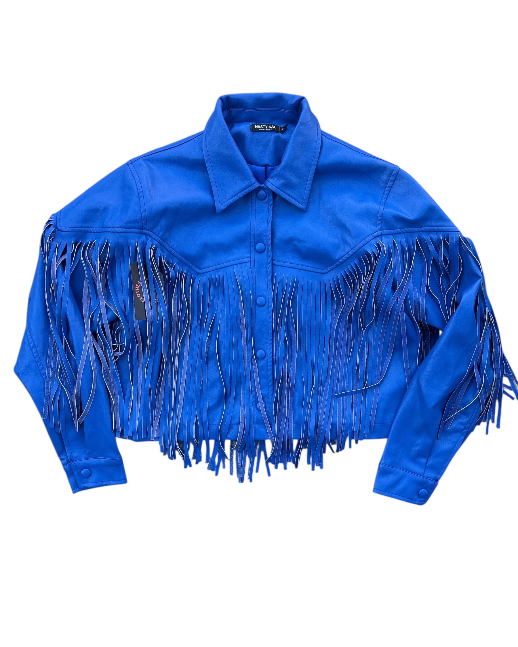 blue nasty gal fringe jacket, m