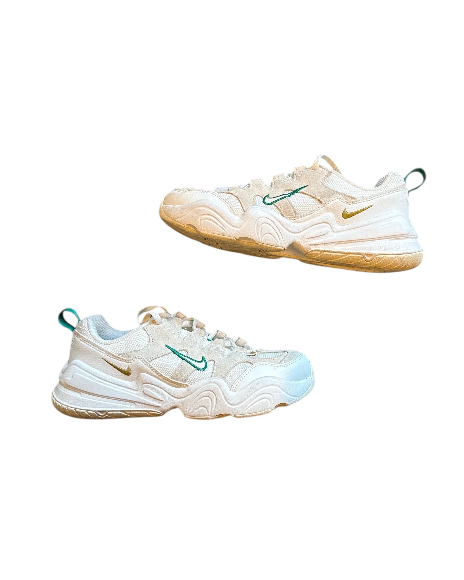 white w/ green Nike athletic sneakers, 7 women