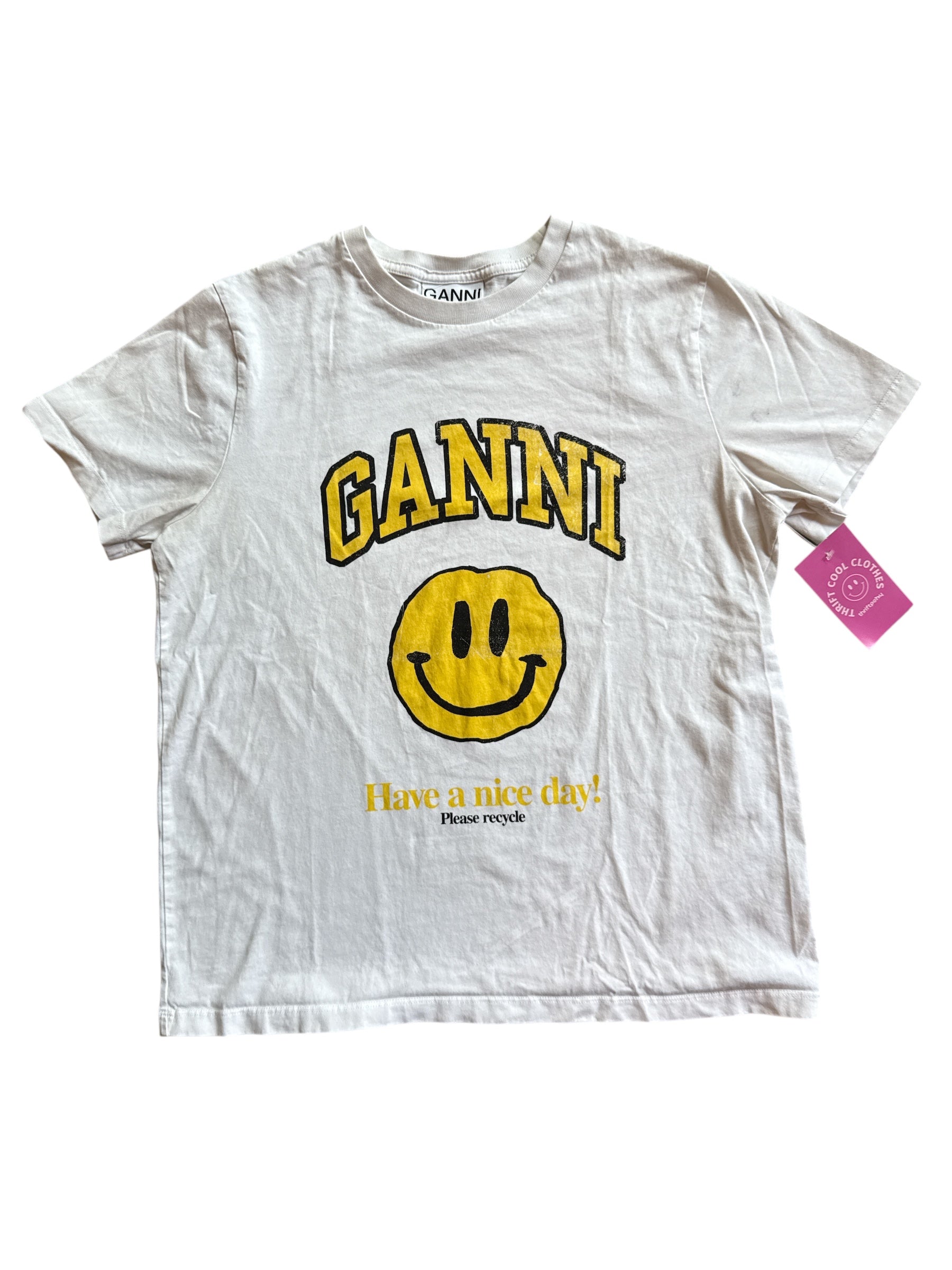 white ganni smiley t shirt, s