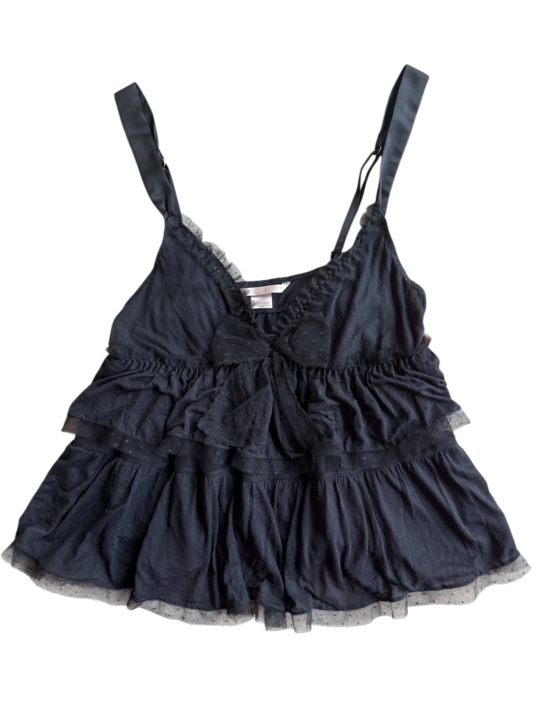 Black Victorias secret Polka dot ruffle layer tank, S