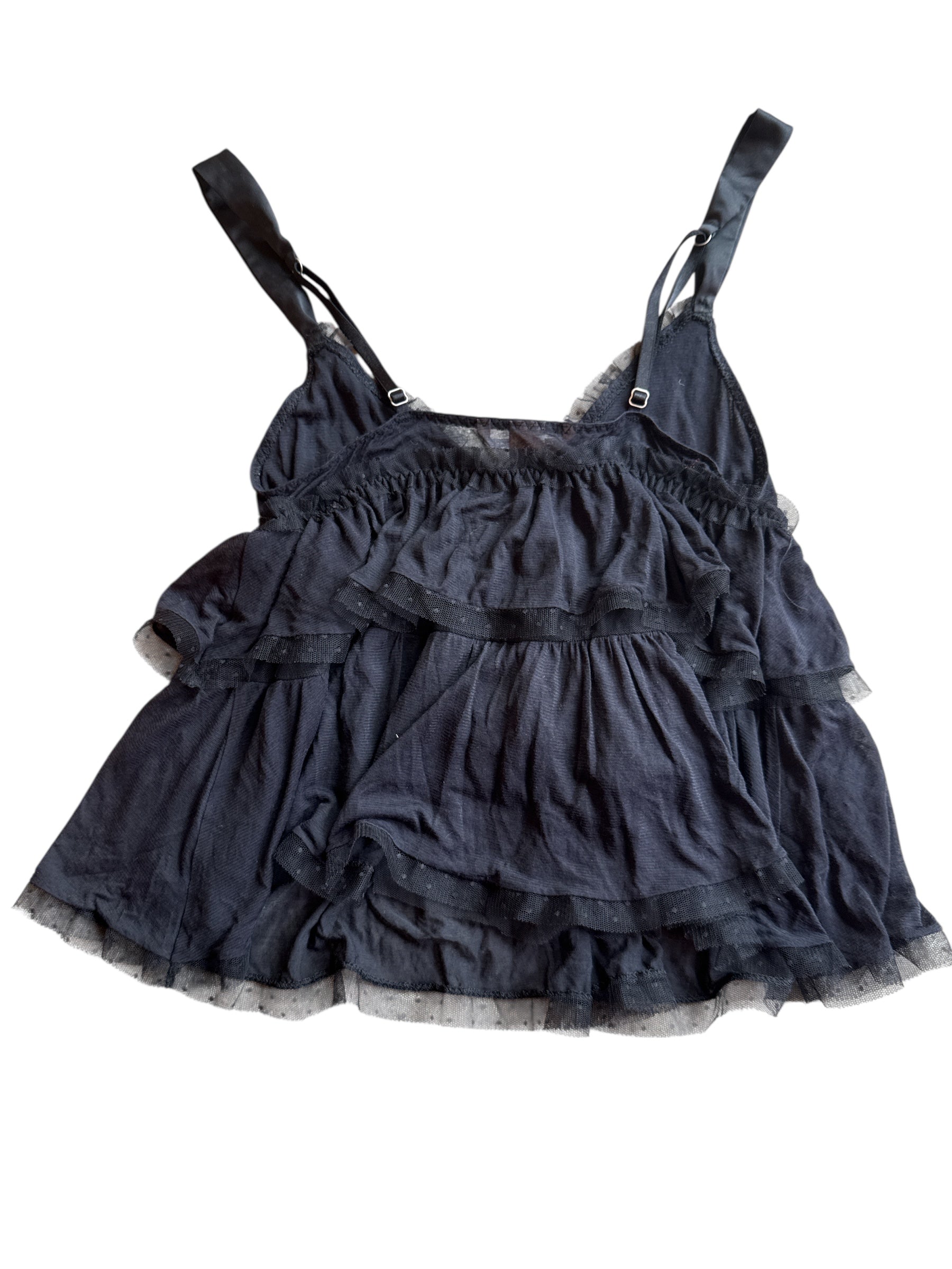Black Victorias secret Polka dot ruffle layer tank, S