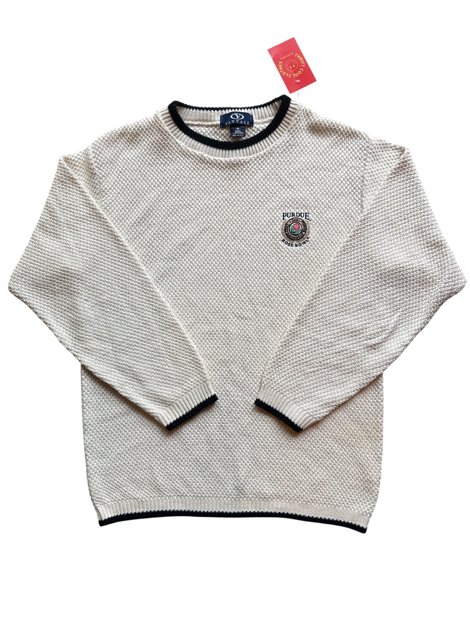 Cream Vantage Vtg rose bowl Perdue sweater, S