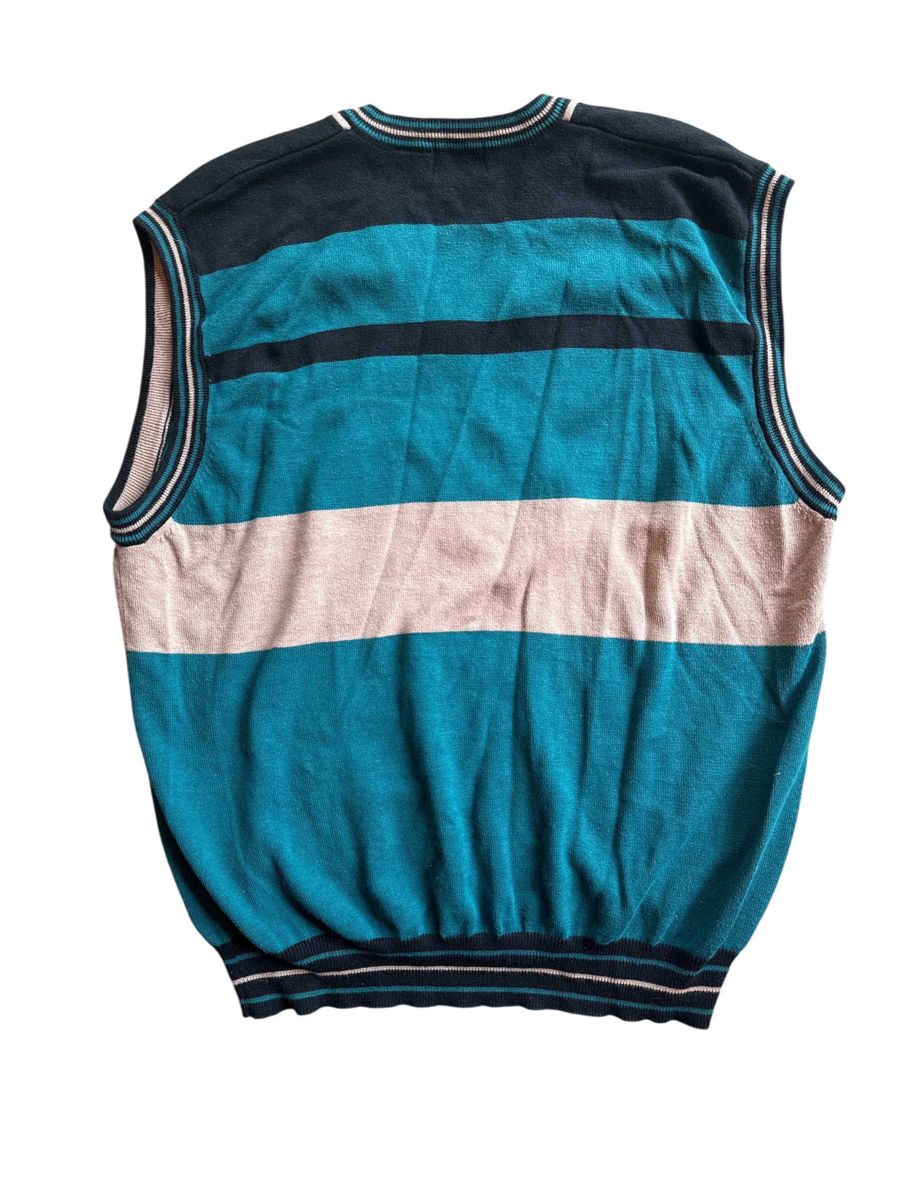 teal tan blakc fairway striped sport sweater vest, L