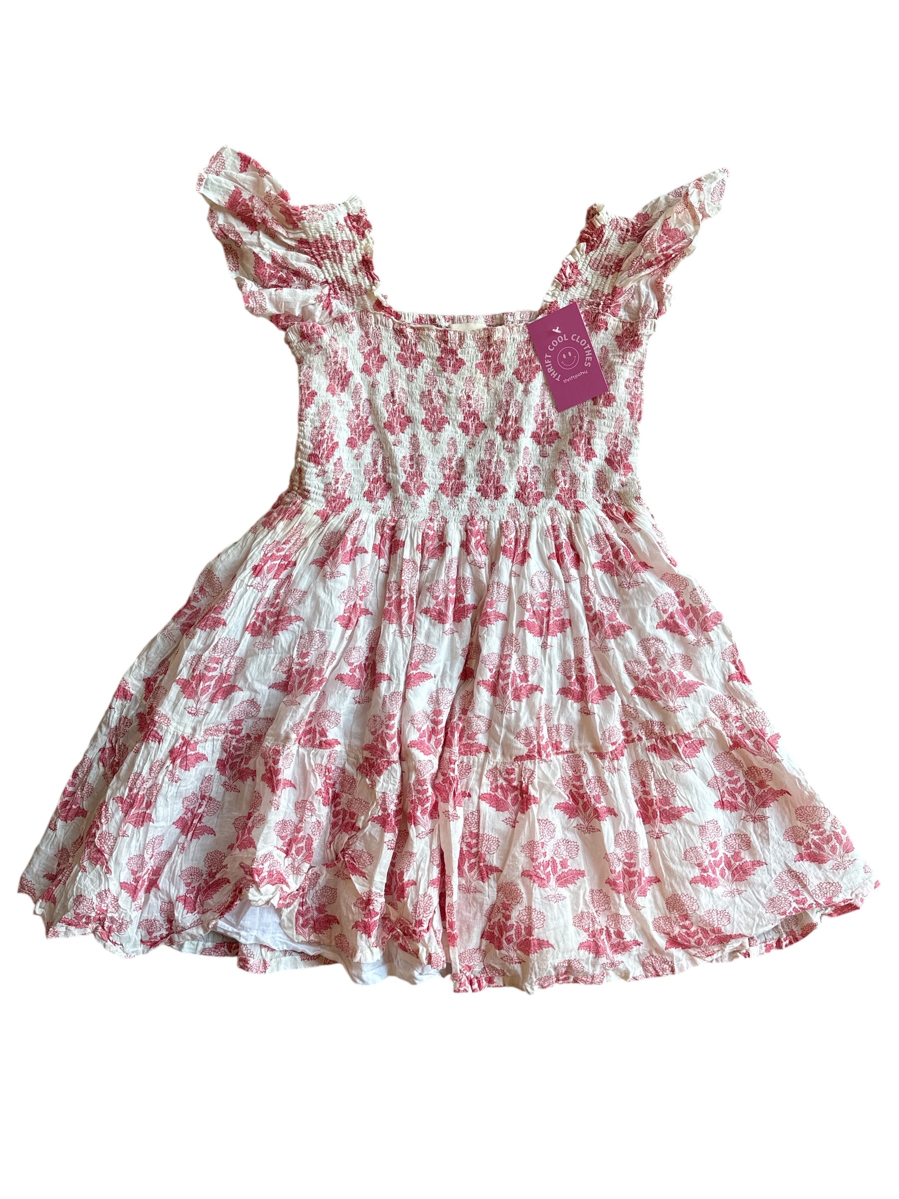 white pink lilbelle floral ruch dress, o/s