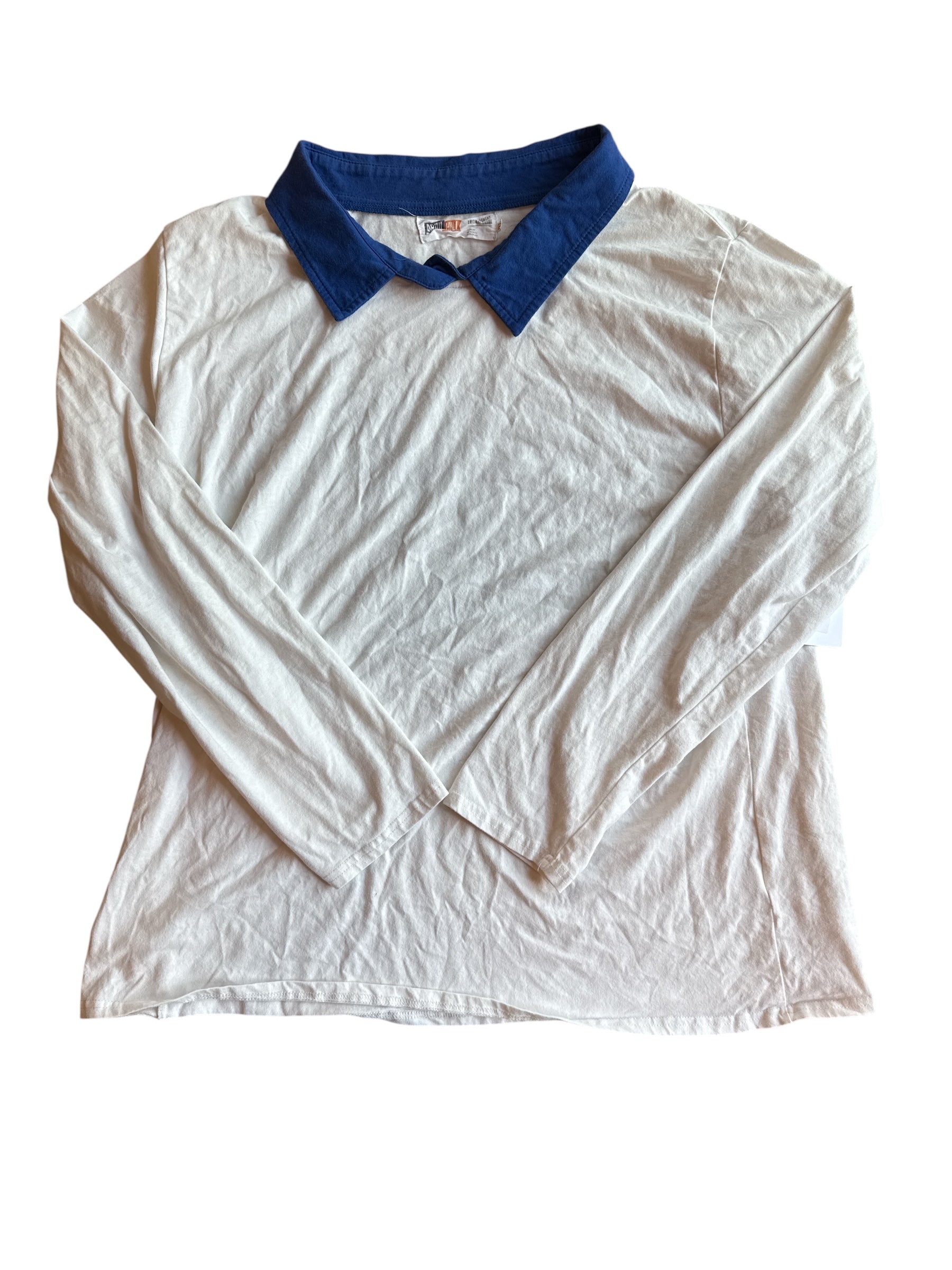 white blue avril hill ls polo top, xxl