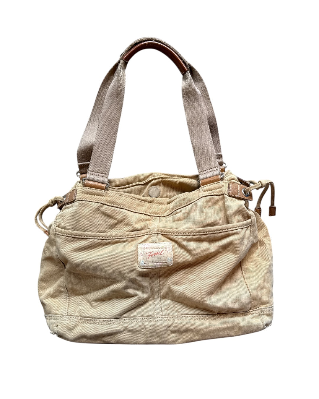 tan fossil canvas cargo bag