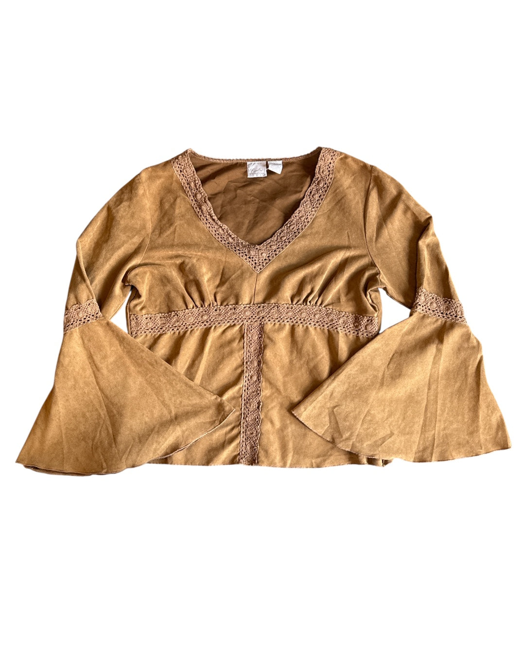 brown fiorlini boho bell sleeve top, L
