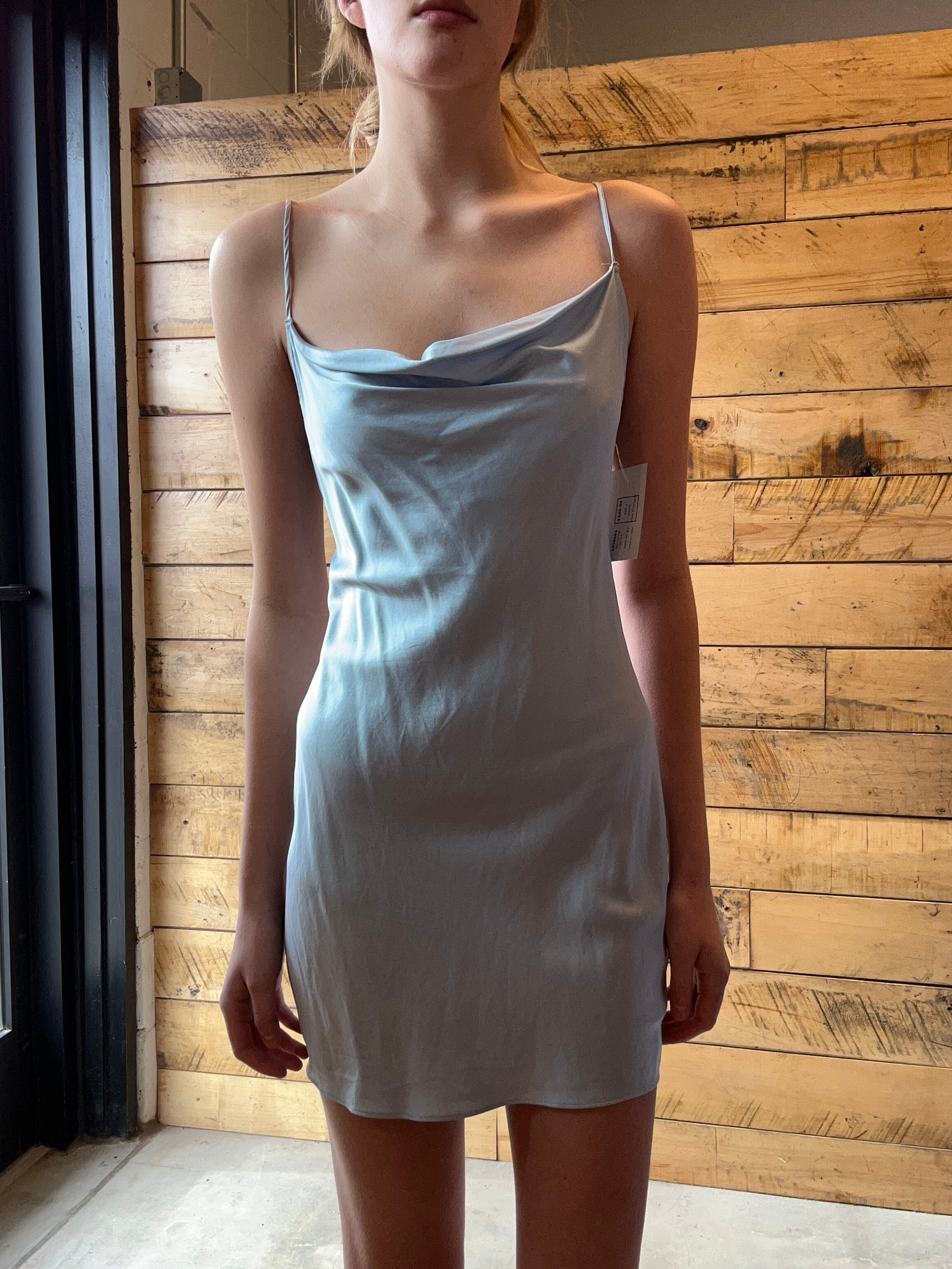 light blue fleur du mal 100% silk slip, s