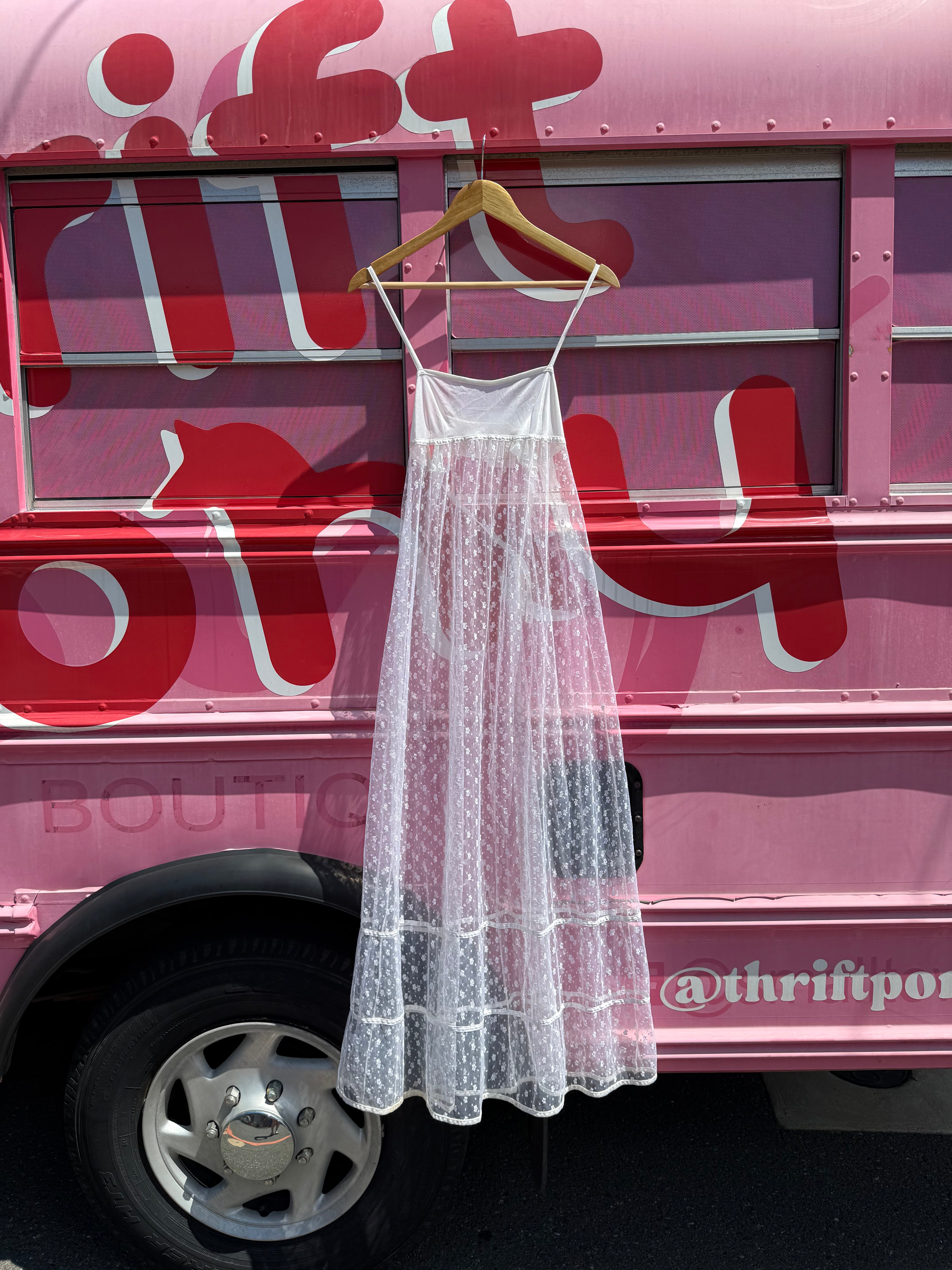 White  Sheer floral maxi dress, S/M