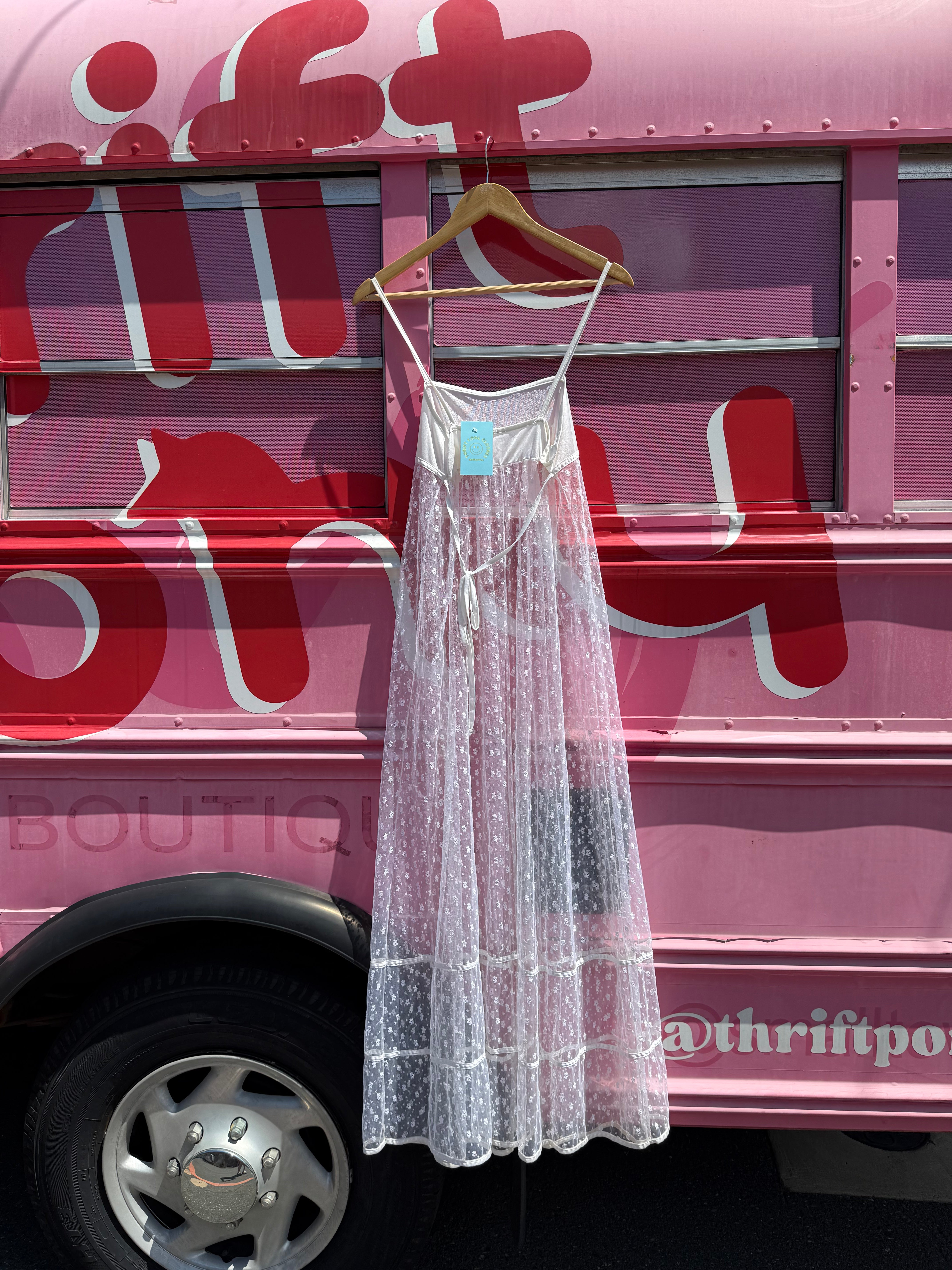 White  Sheer floral maxi dress, S/M