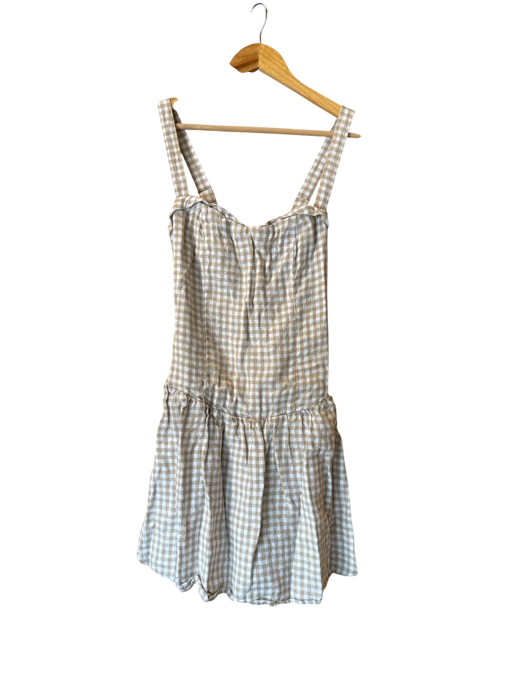 tan white Abercrombie gingham cami dress, M