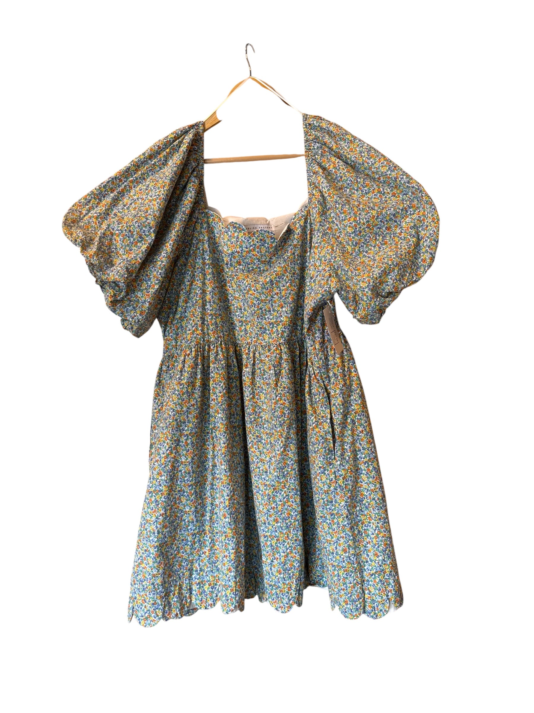 blue green yellow english factory floral babydoll dress w scallop edge, 2x