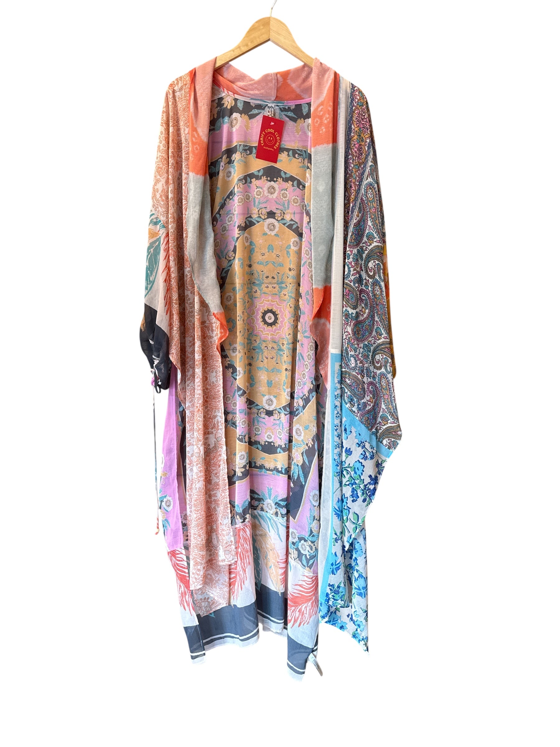 orange teal Free People multi pattern shawl, OS
