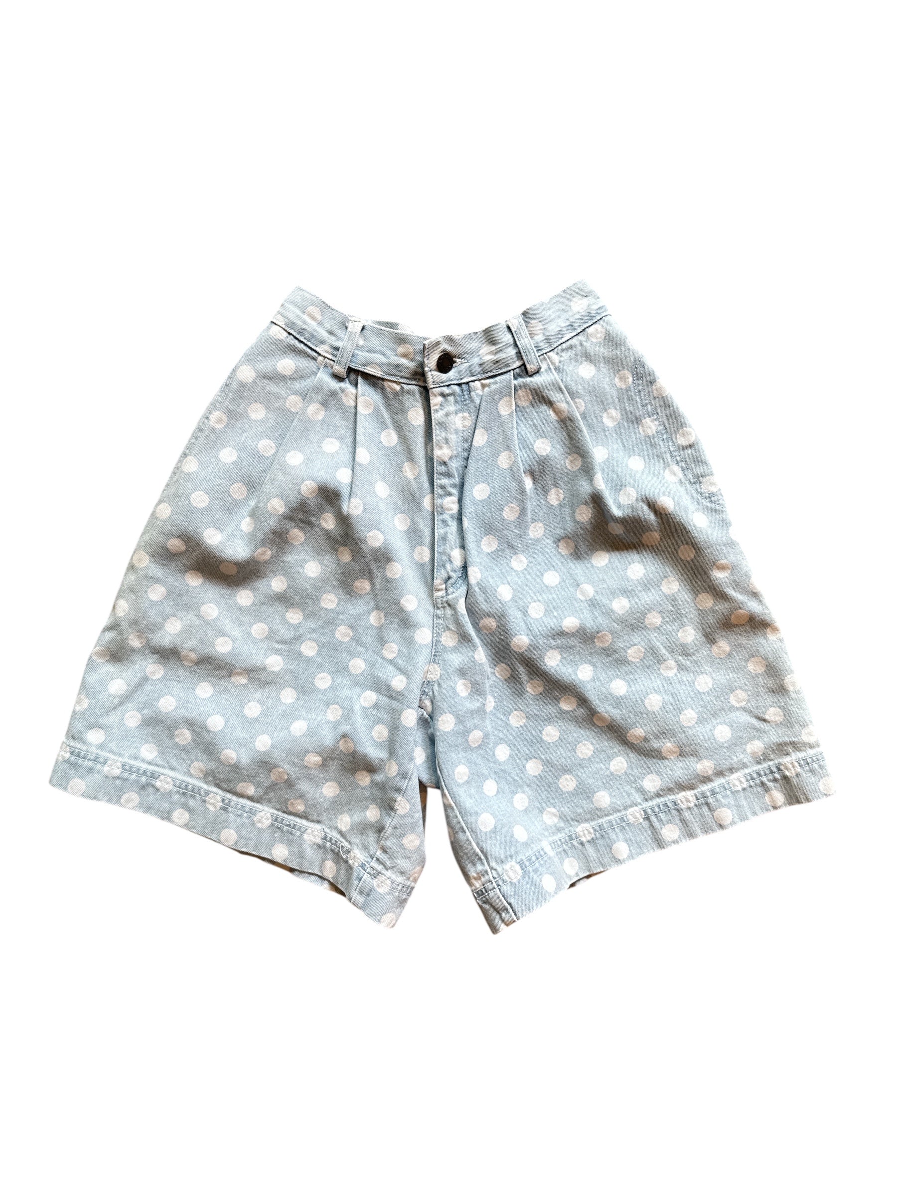 blue bloomingdales polka dot pleated jean shorts, 4