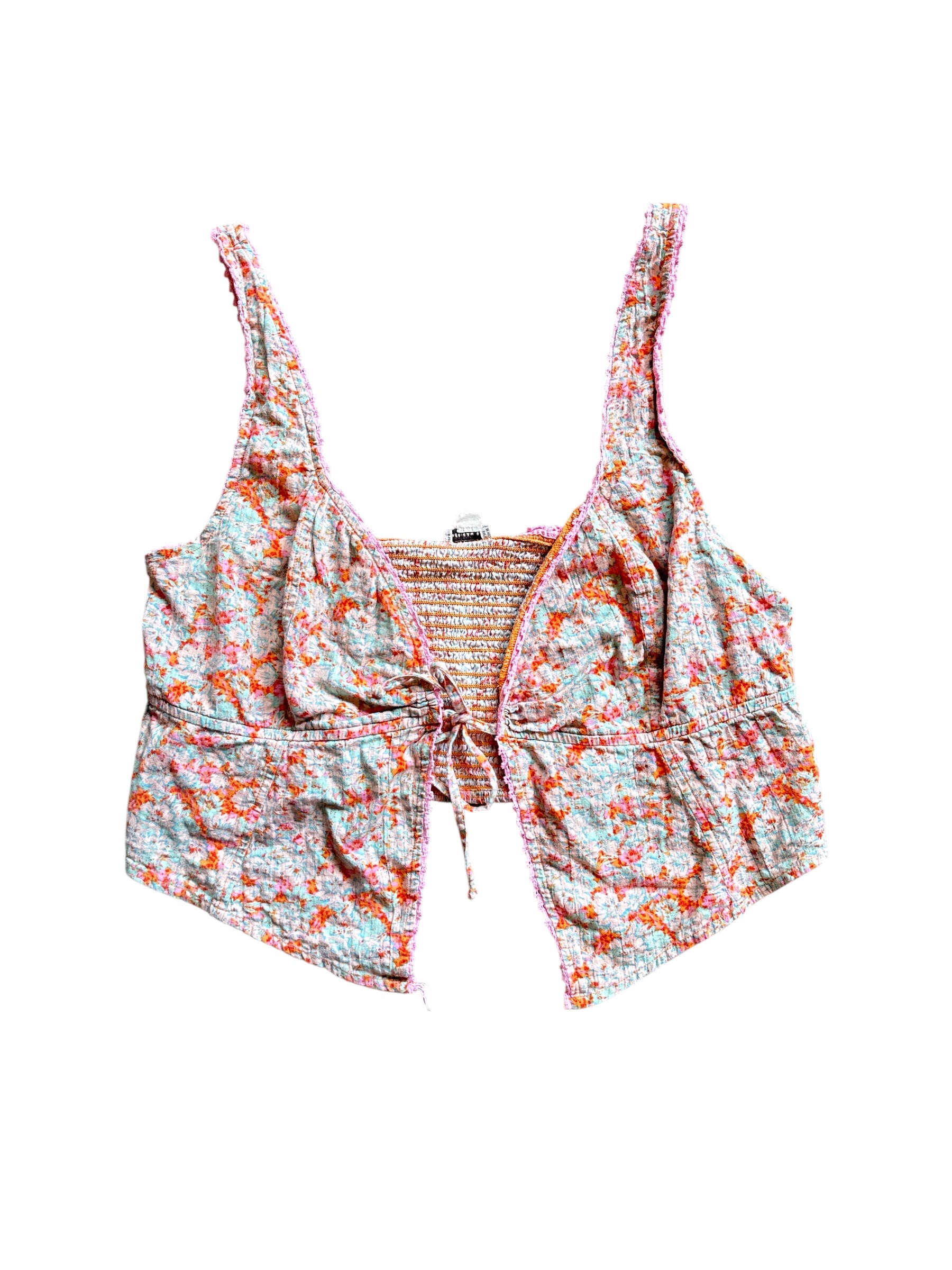 pink blue orange american eagle floral cami tie front top, XL