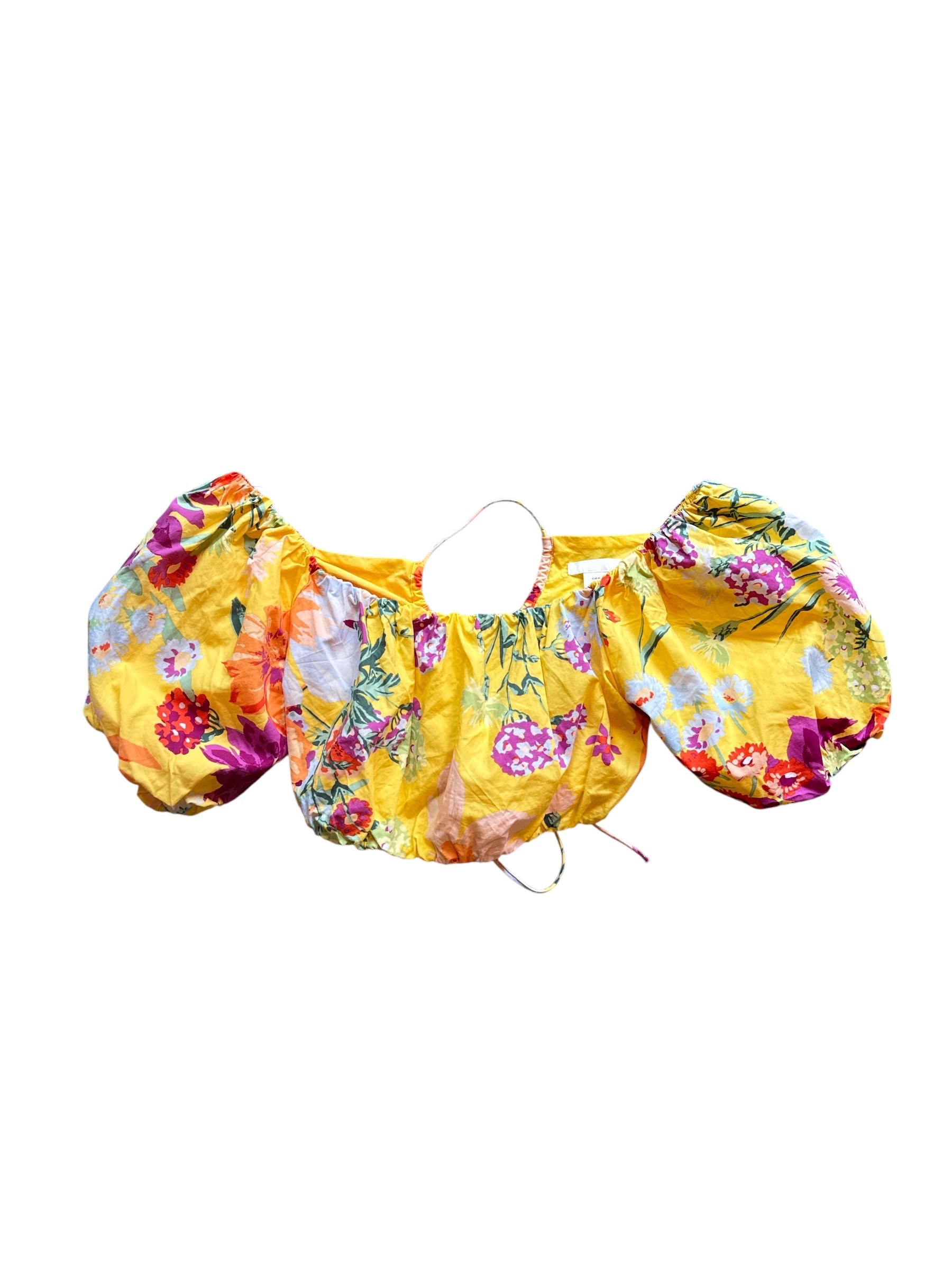Orange yellow h&m puff sleeve floral top, M