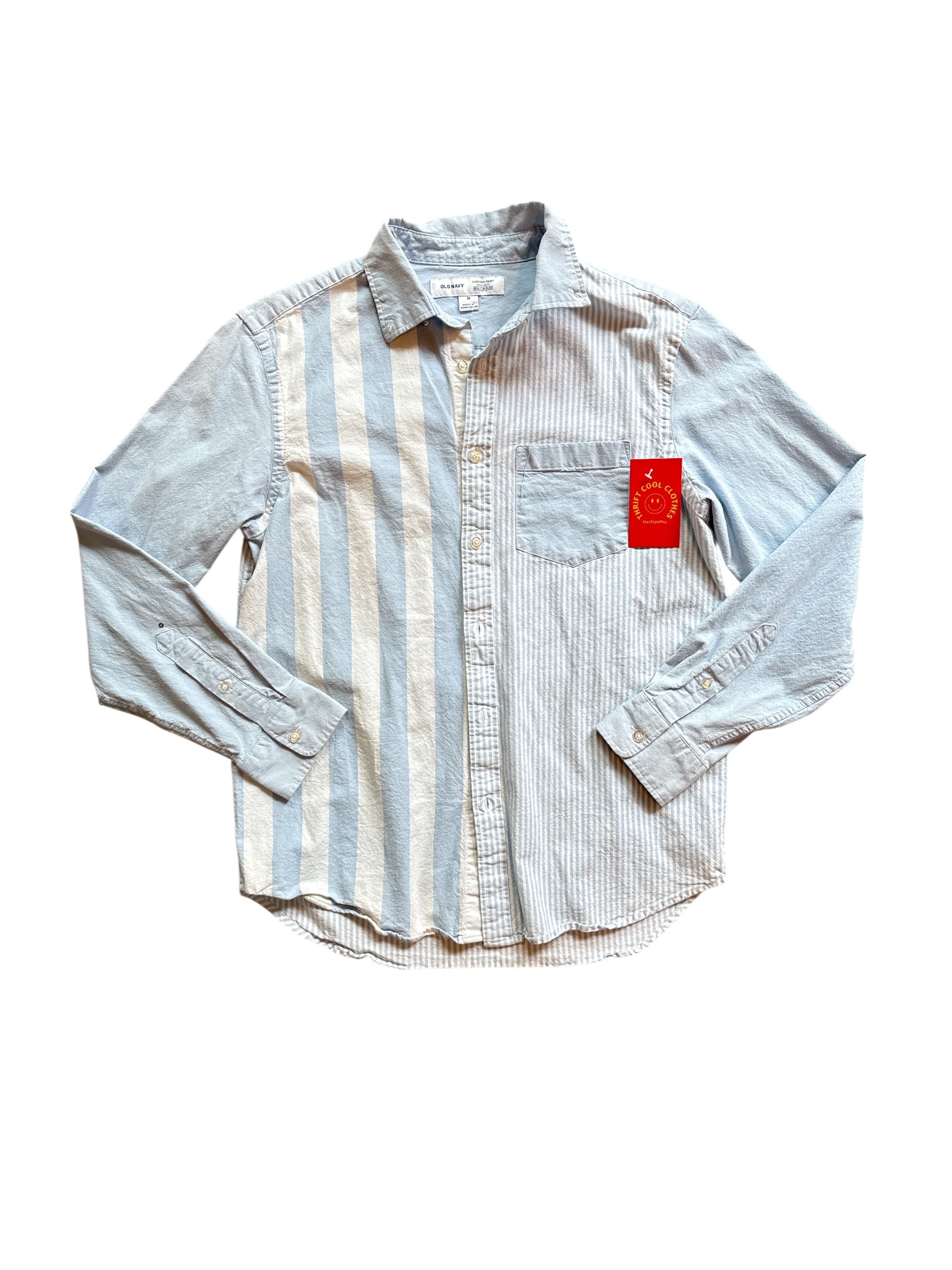 blue white Old navy striped button up, M