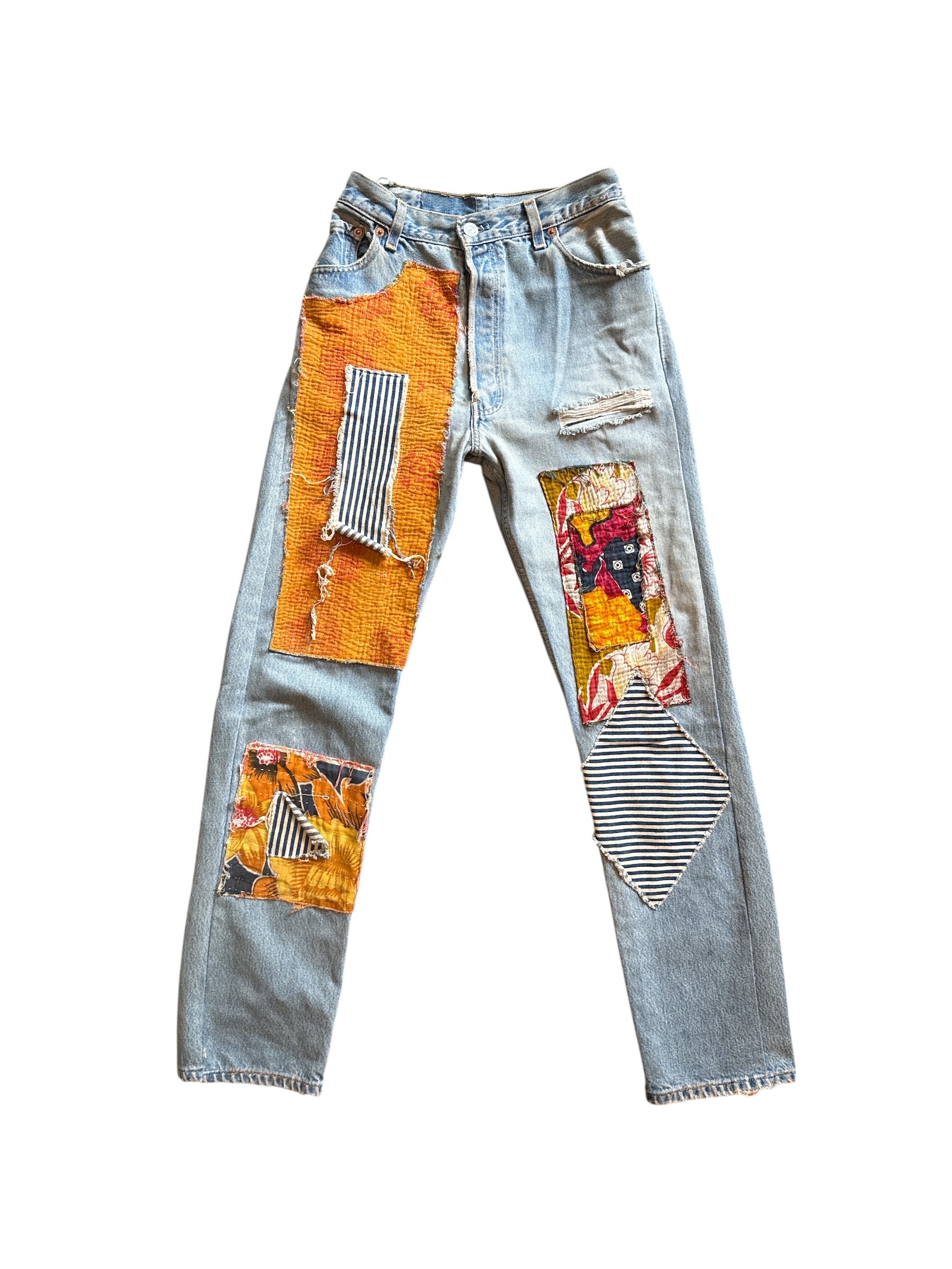 orange blue levis patchwork jeans, s