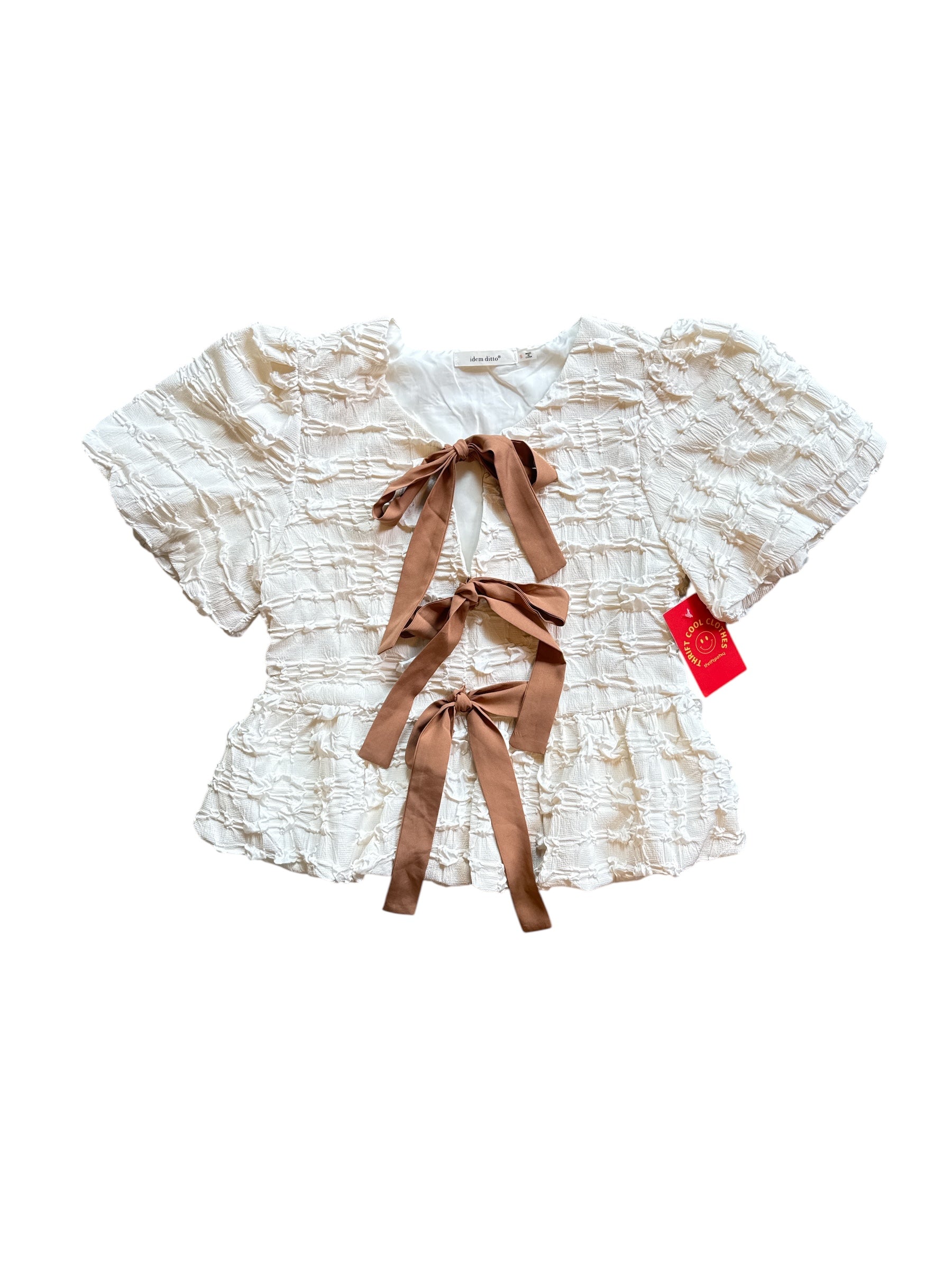 white brown idem ditto textured top w bows, s