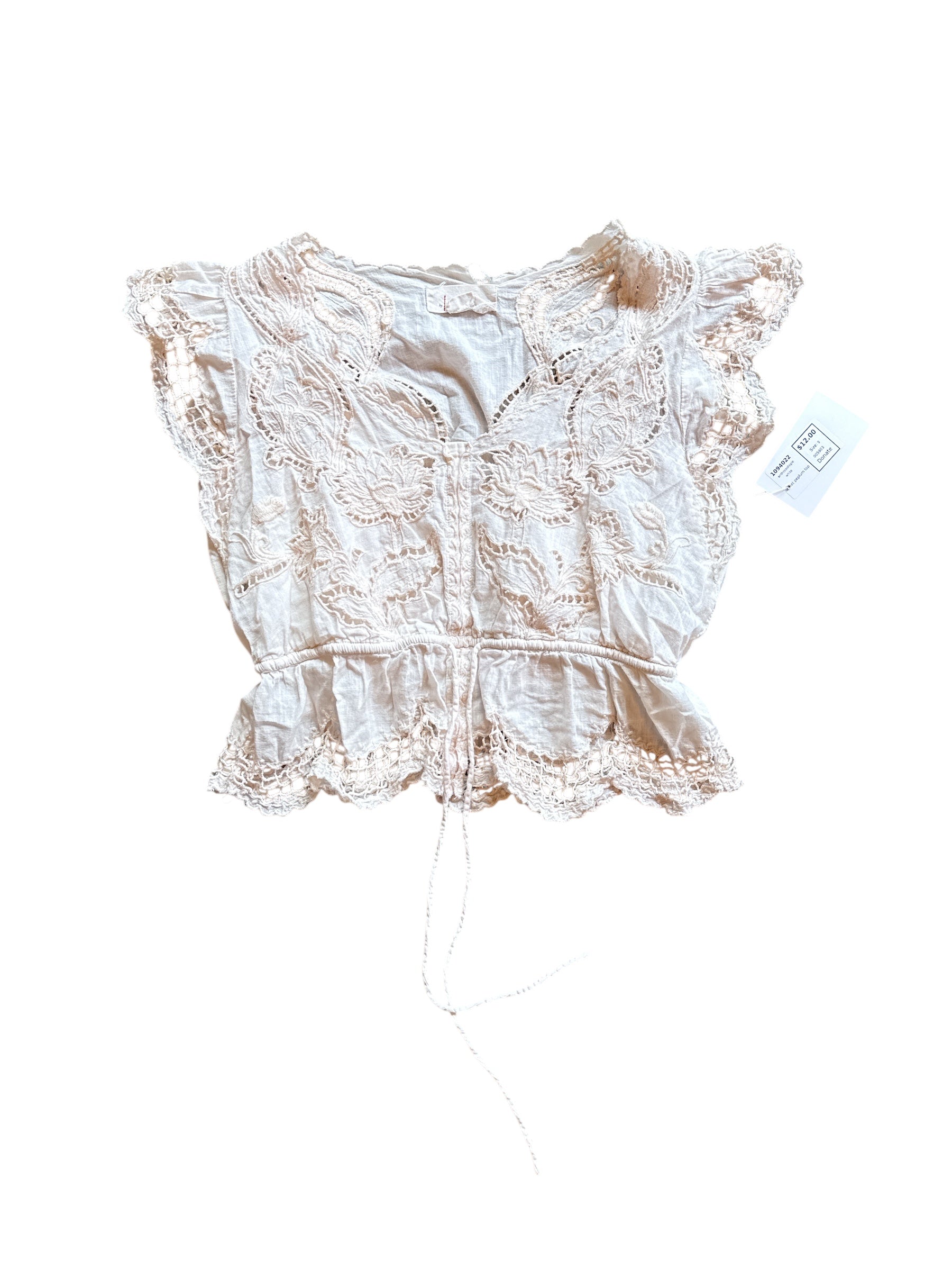 white anthropologie eyelet peplum top, s