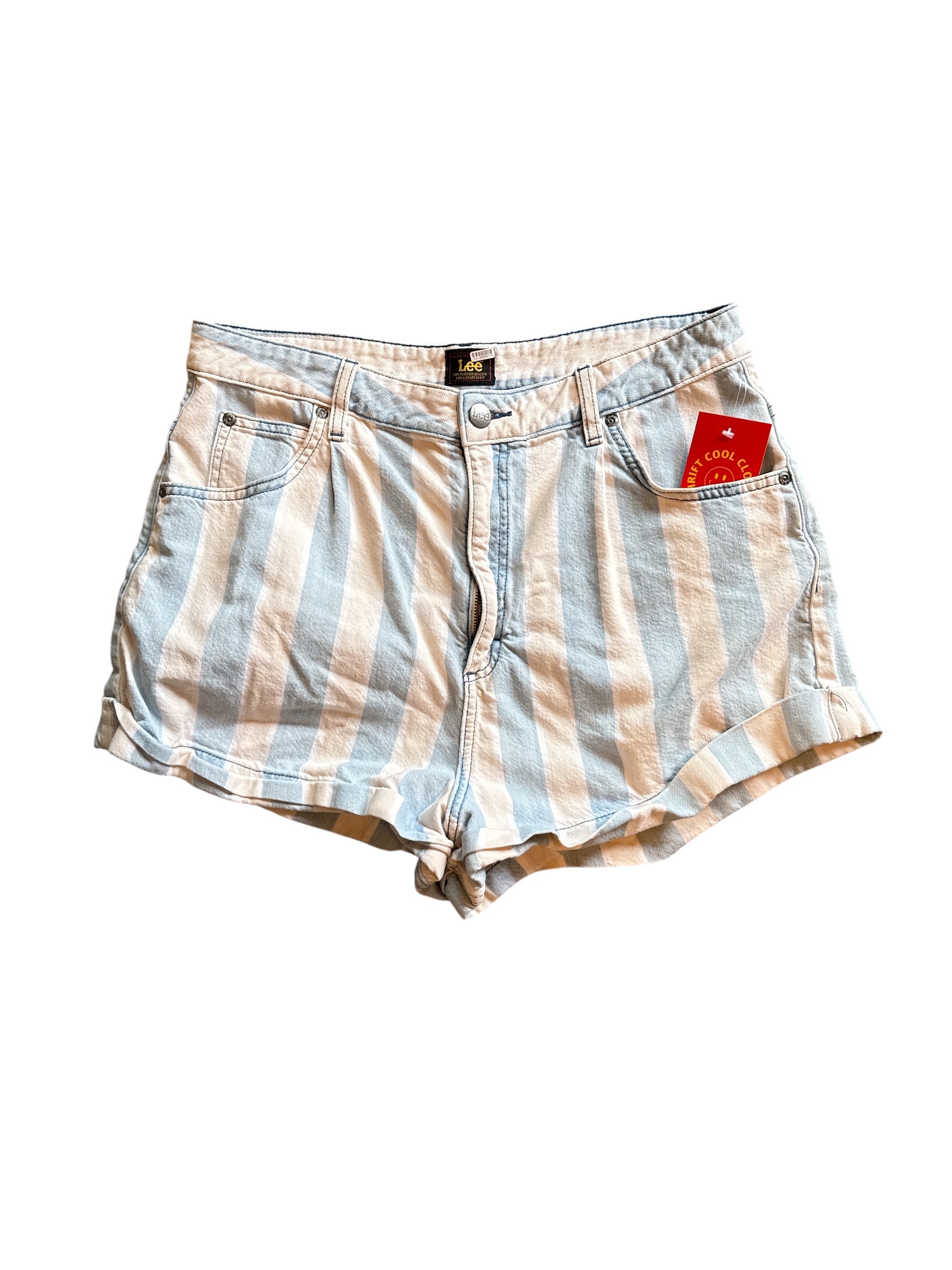 blue white Lee striped denim shorts, 31
