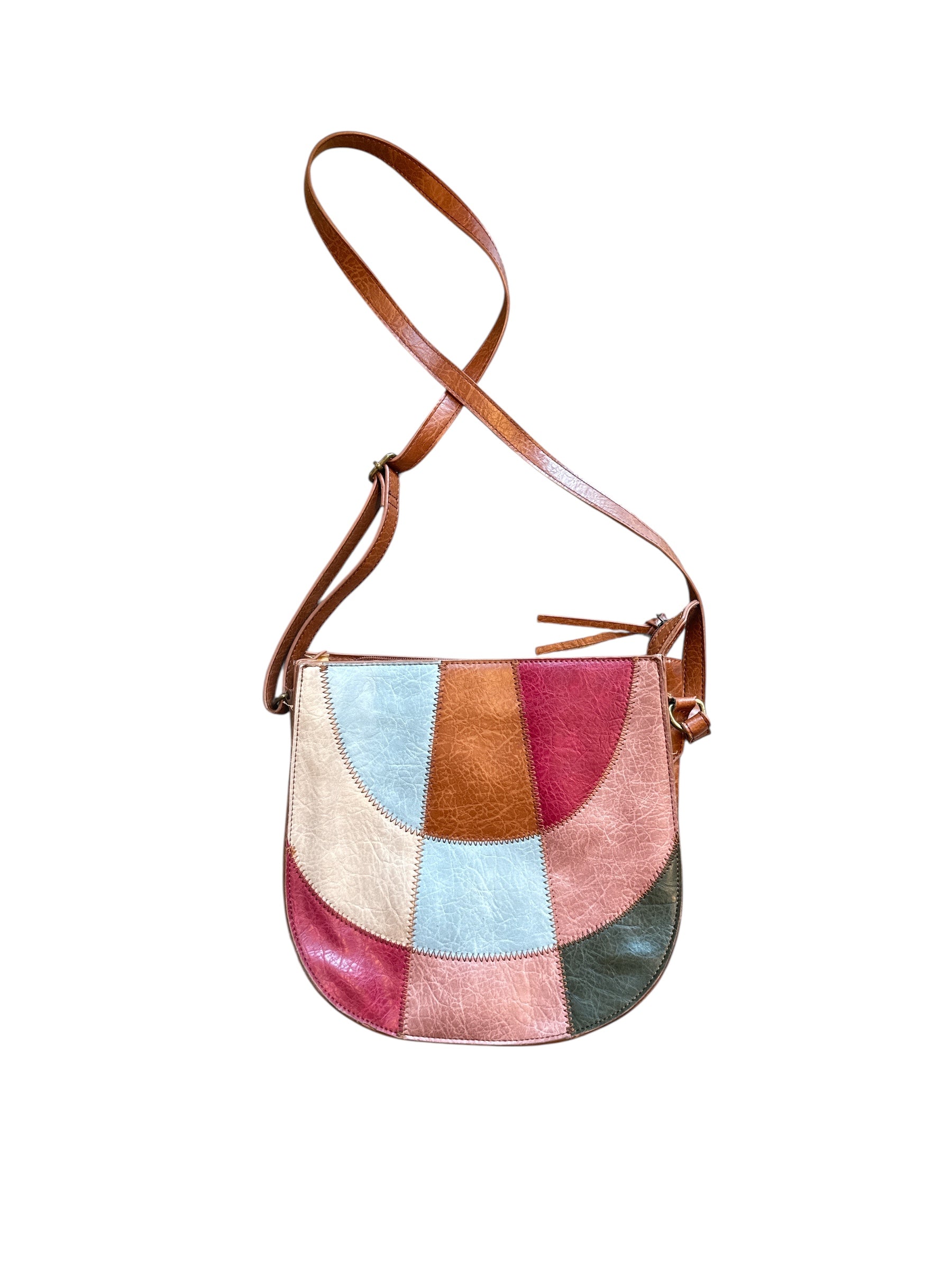 tan red blue  colorblock leather crossbody
