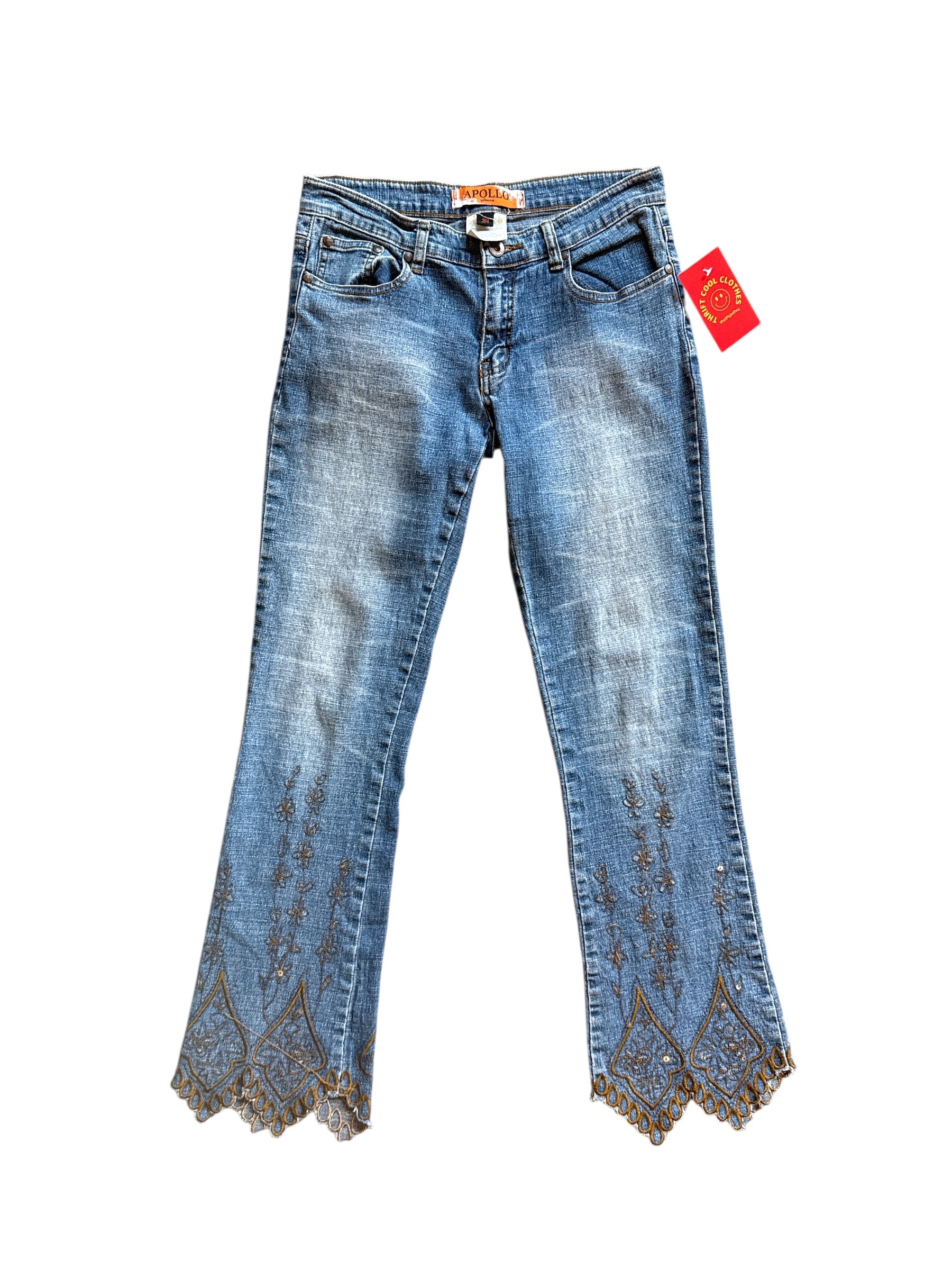 med wash apollo embroidered jean, 3/4