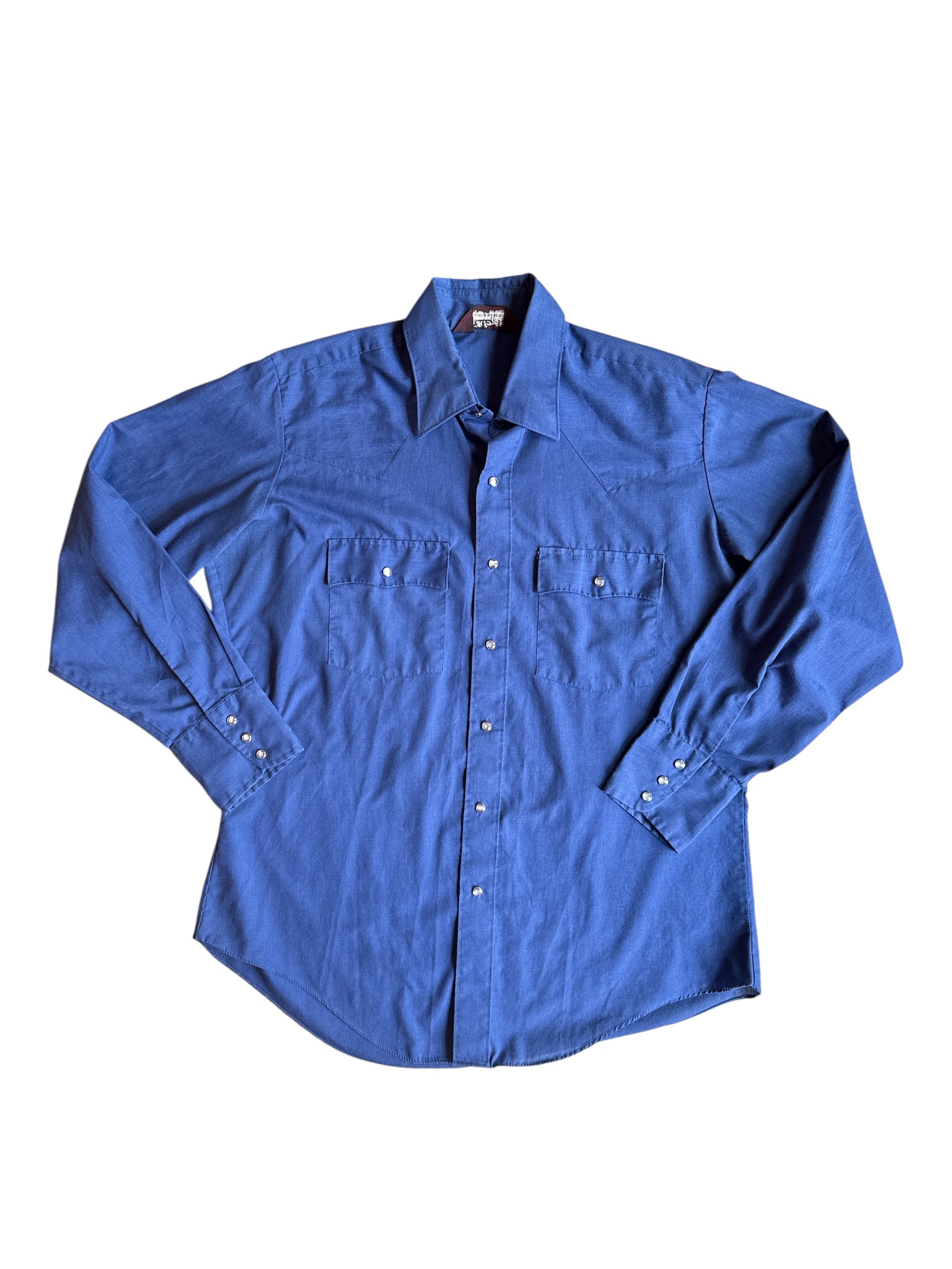 navy chute button down, L