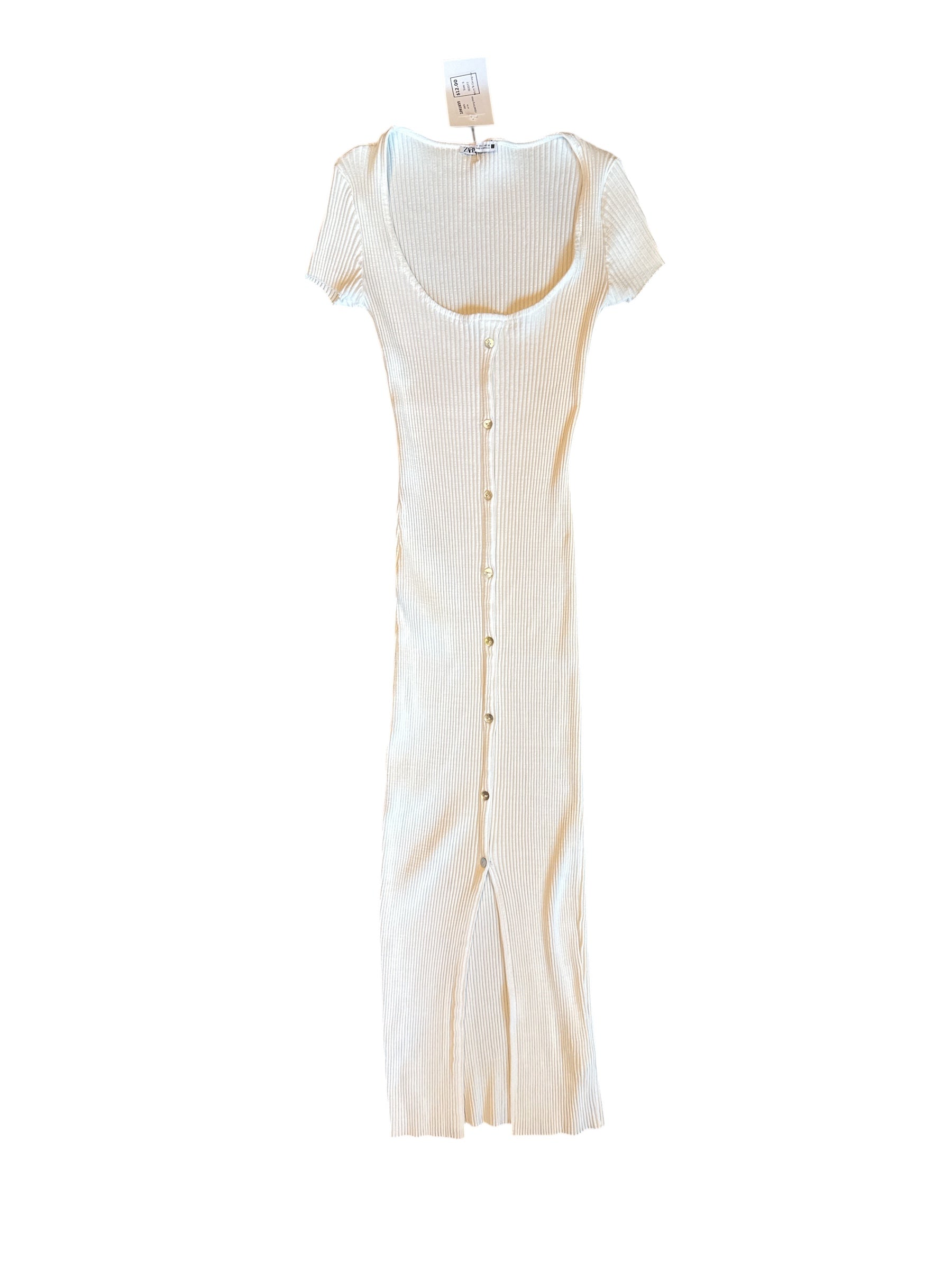 white zara ribbed long dress, s