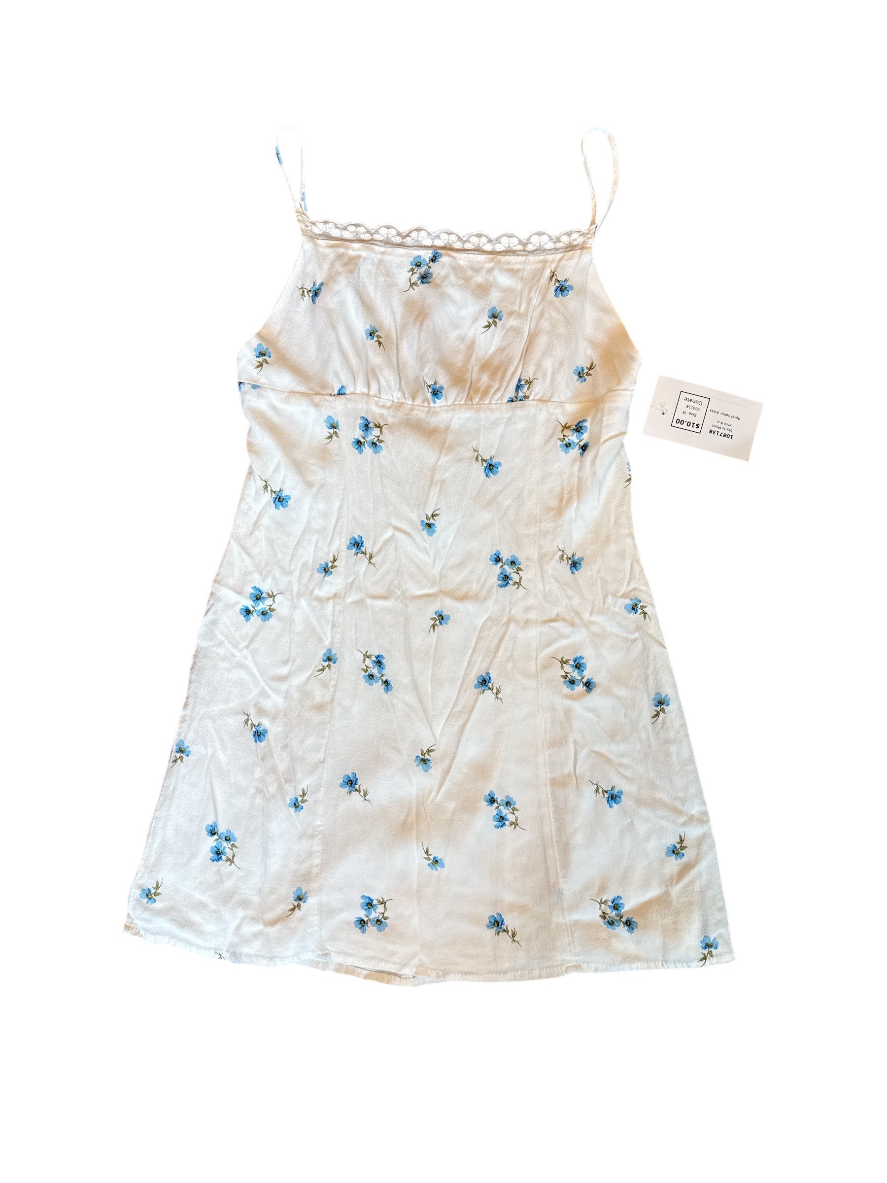 white blue Sky to Moon floral halter dress, M